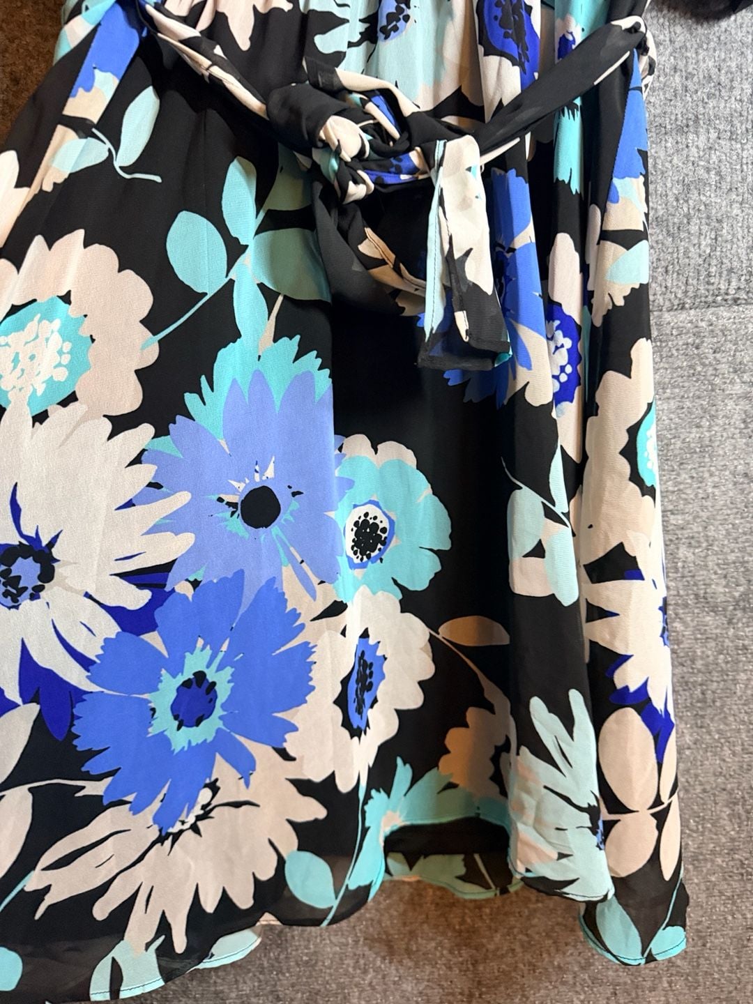 Calvin Klein Floral Dress Size 12 Blue Black Chiffon 3