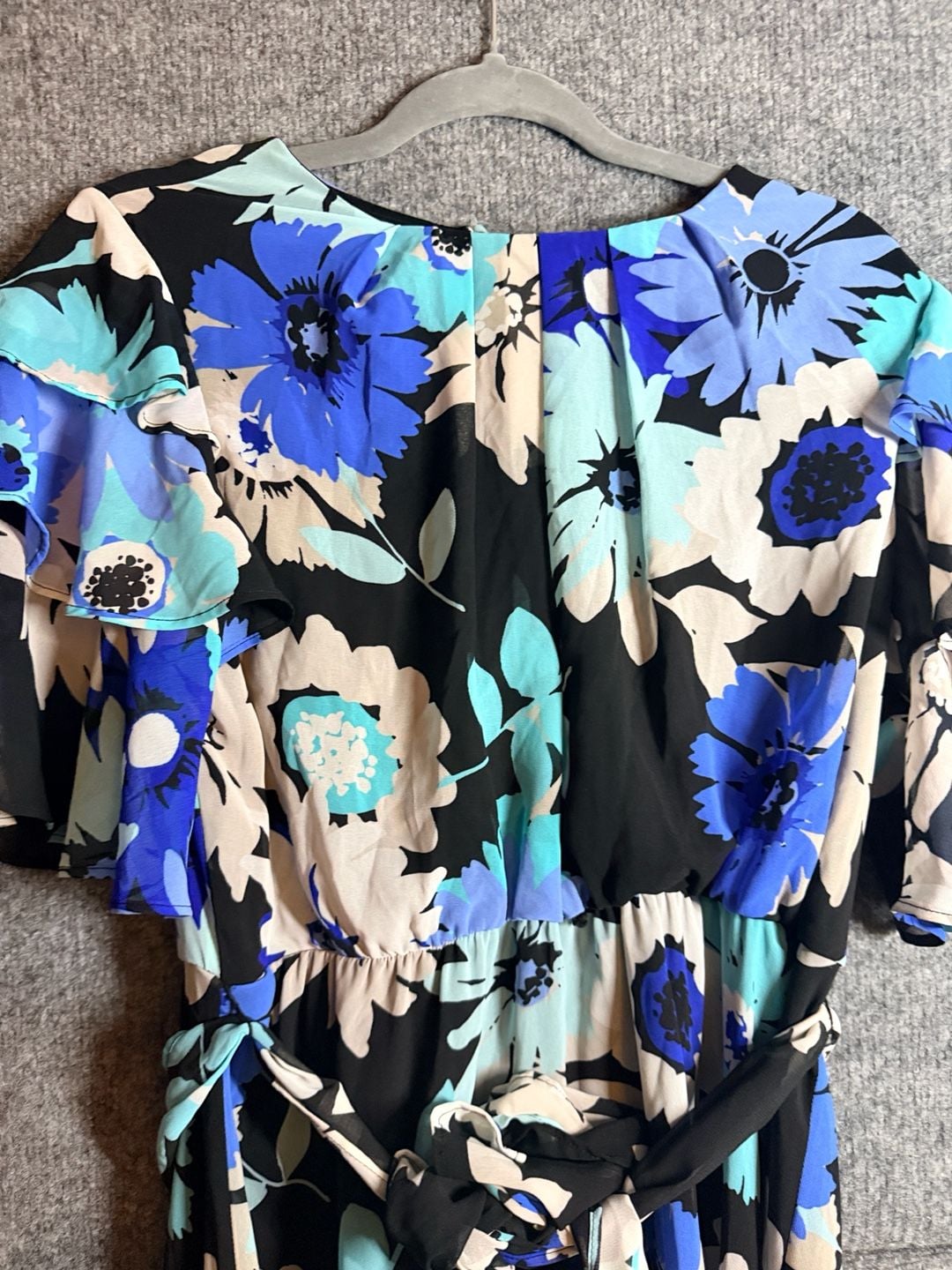Calvin Klein Floral Dress Size 12 Blue Black Chiffon 4