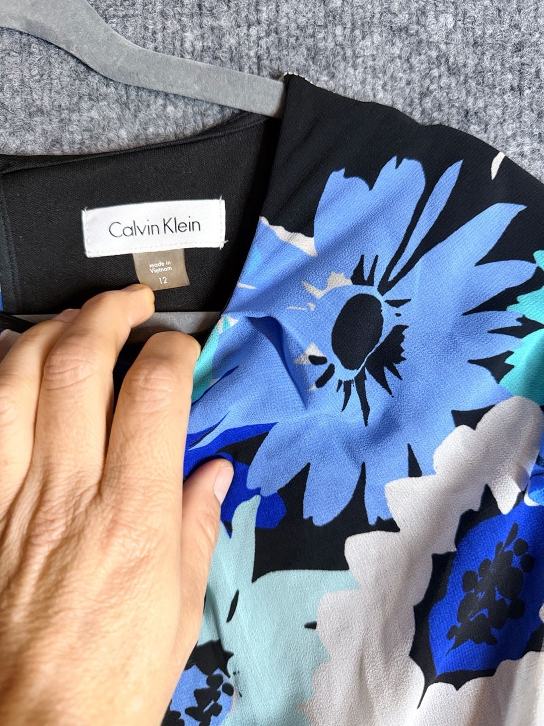 Calvin Klein Floral Dress Size 12 Blue Black Chiffon 5