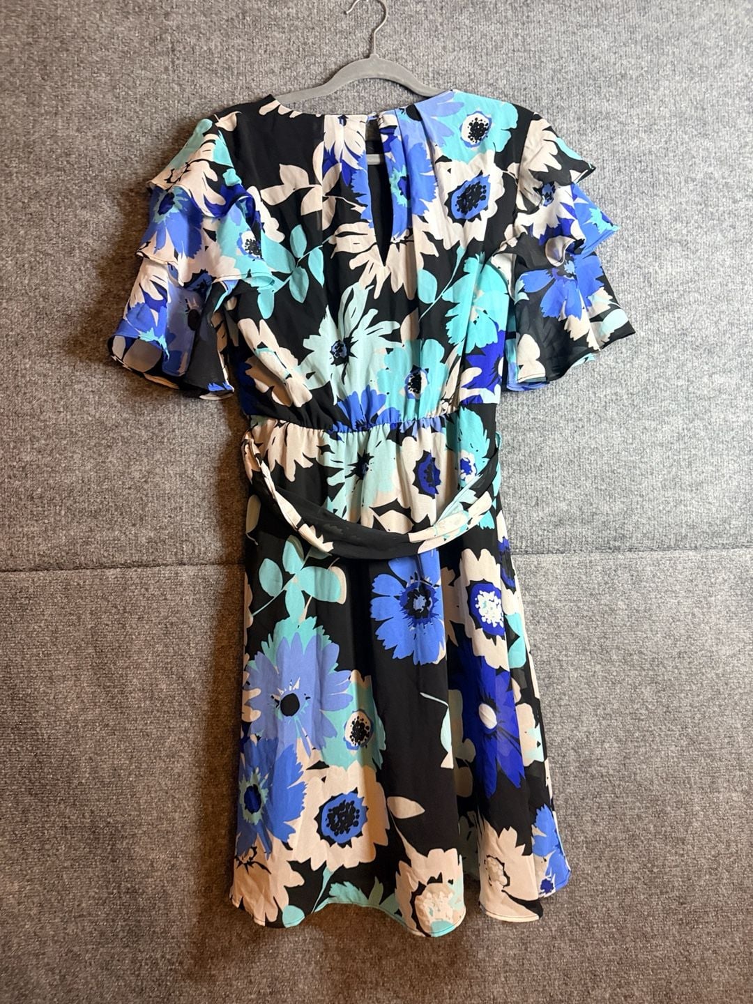 Calvin Klein Floral Dress Size 12 Blue Black Chiffon 6
