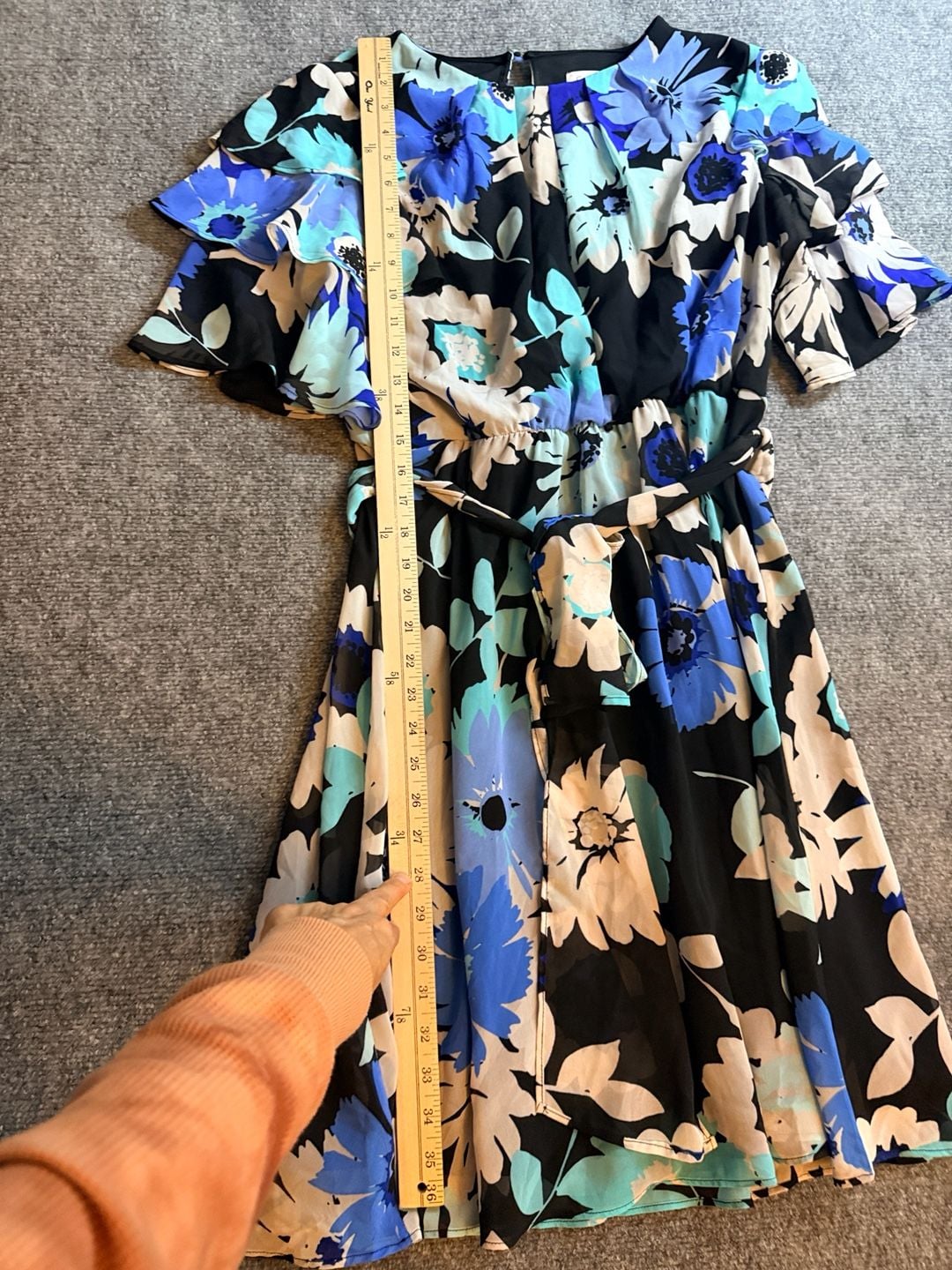 Calvin Klein Floral Dress Size 12 Blue Black Chiffon 7