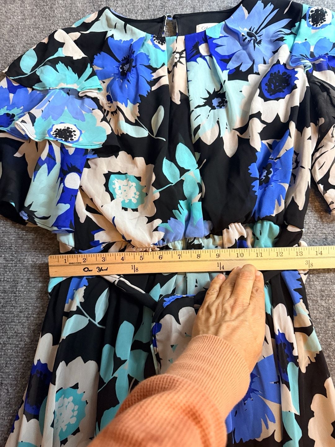 Calvin Klein Floral Dress Size 12 Blue Black Chiffon 8