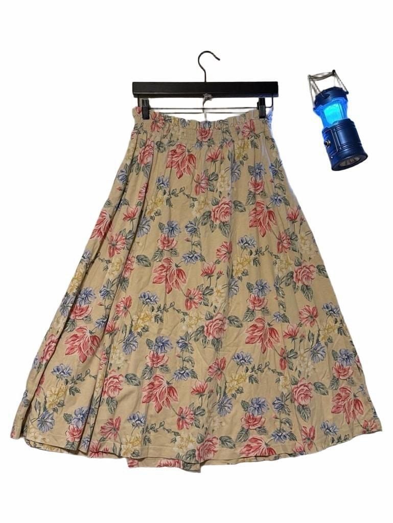 Talbots Vintage Floral Skirt Size M Yellow Cotton Midi Ruffle Waist 3