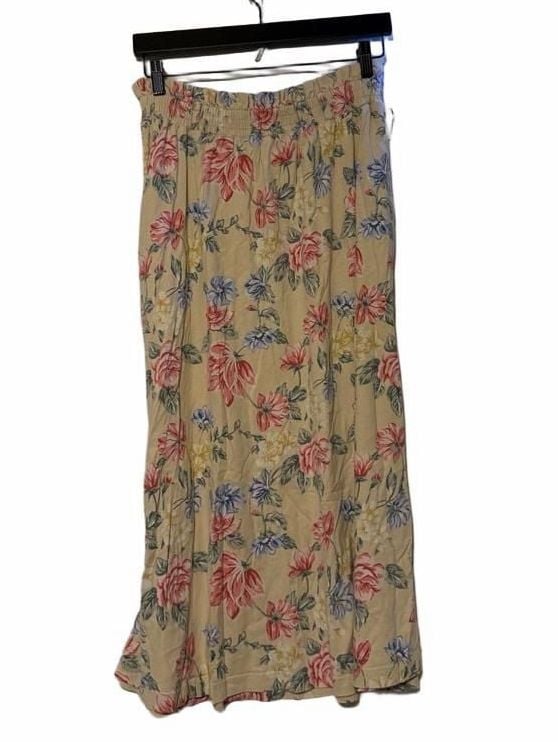 Talbots Vintage Floral Skirt Size M Yellow Cotton Midi Ruffle Waist 4