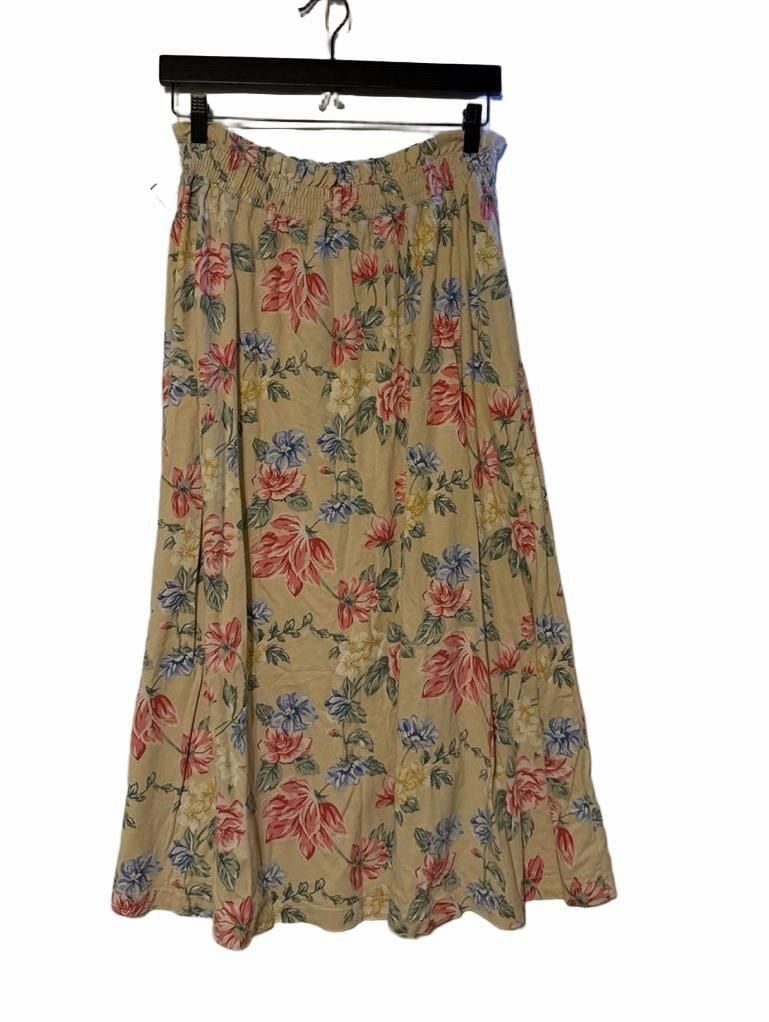 Talbots Vintage Floral Skirt Size M Yellow Cotton Midi Ruffle Waist 5