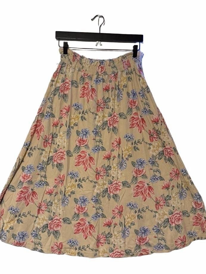 Talbots Vintage Floral Skirt Size M Yellow Cotton Midi Ruffle Waist 2