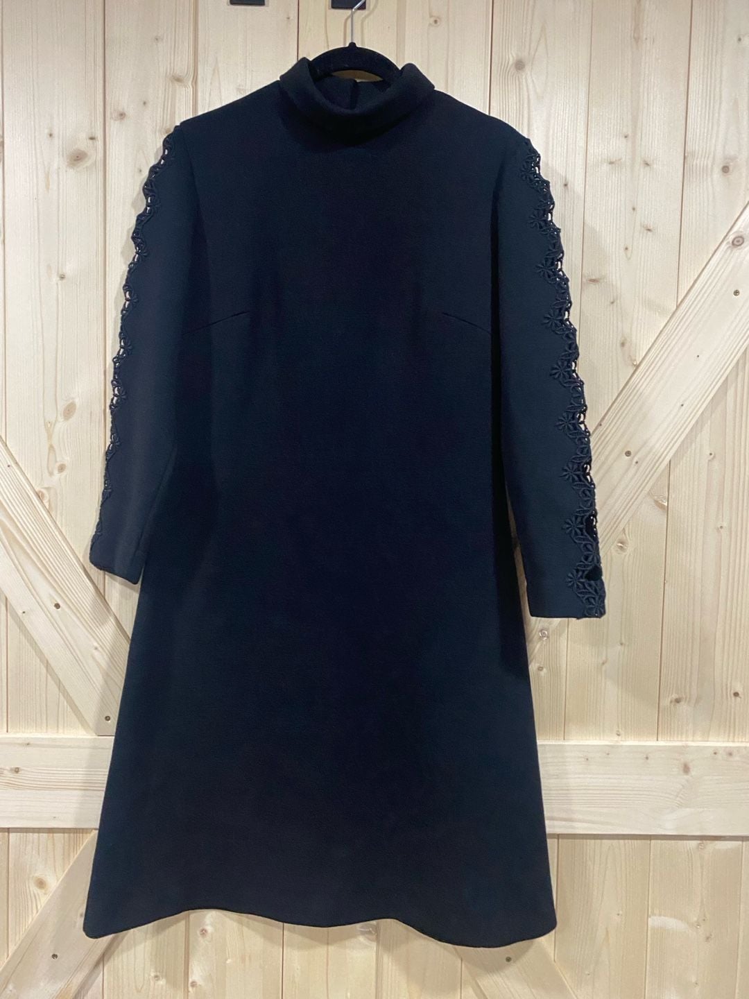 Bleeker Street Vintage Mock Neck Dress Black Lace Sleeve S/M 2
