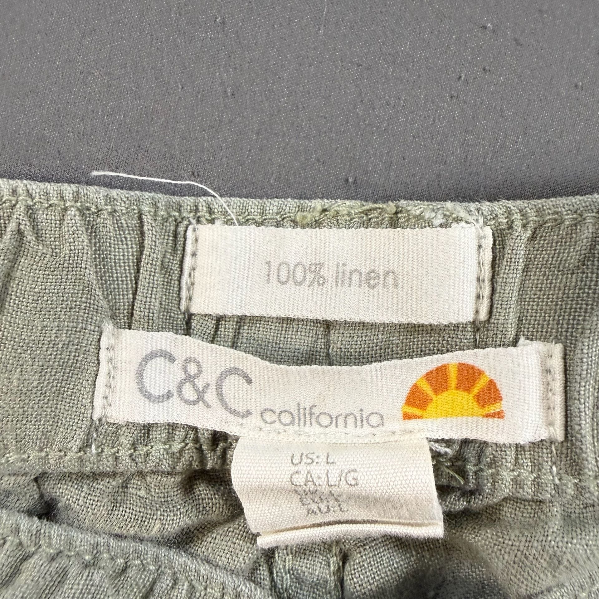 C&C California Women's Large Sage Green 100% Linen Cargo Jogger Pants 2