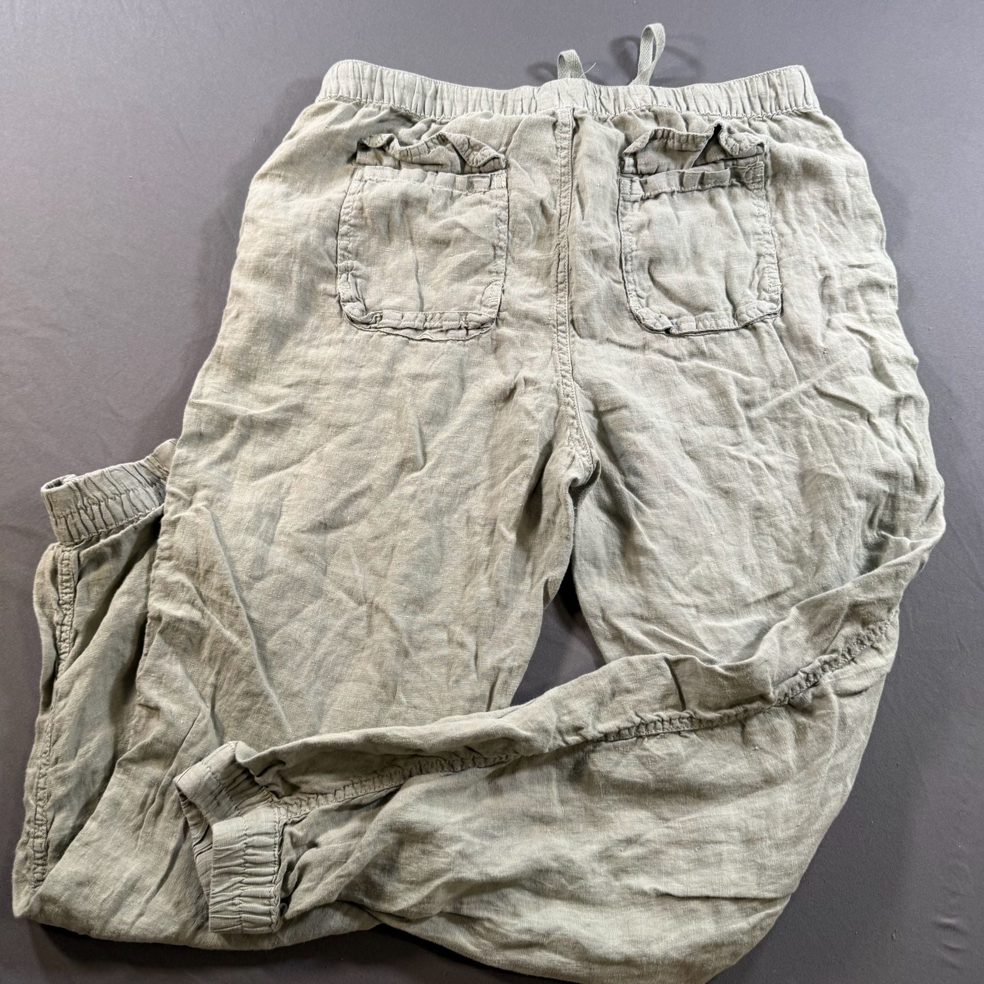 C&C California Women's Large Sage Green 100% Linen Cargo Jogger Pants 6