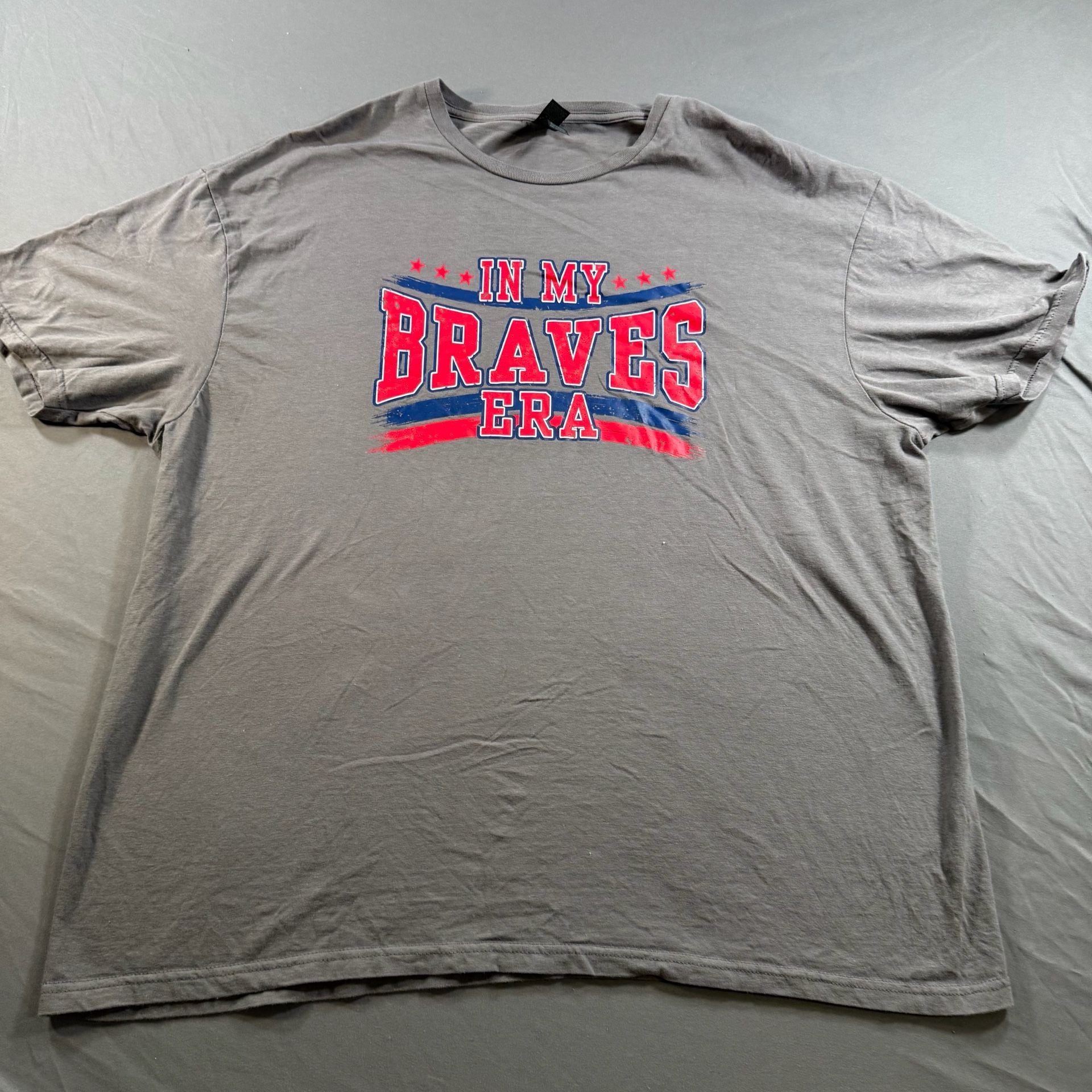 In My Braves Era Graphic T-Shirt Gray Red Blue Baseball Fan Tee 2XL 2