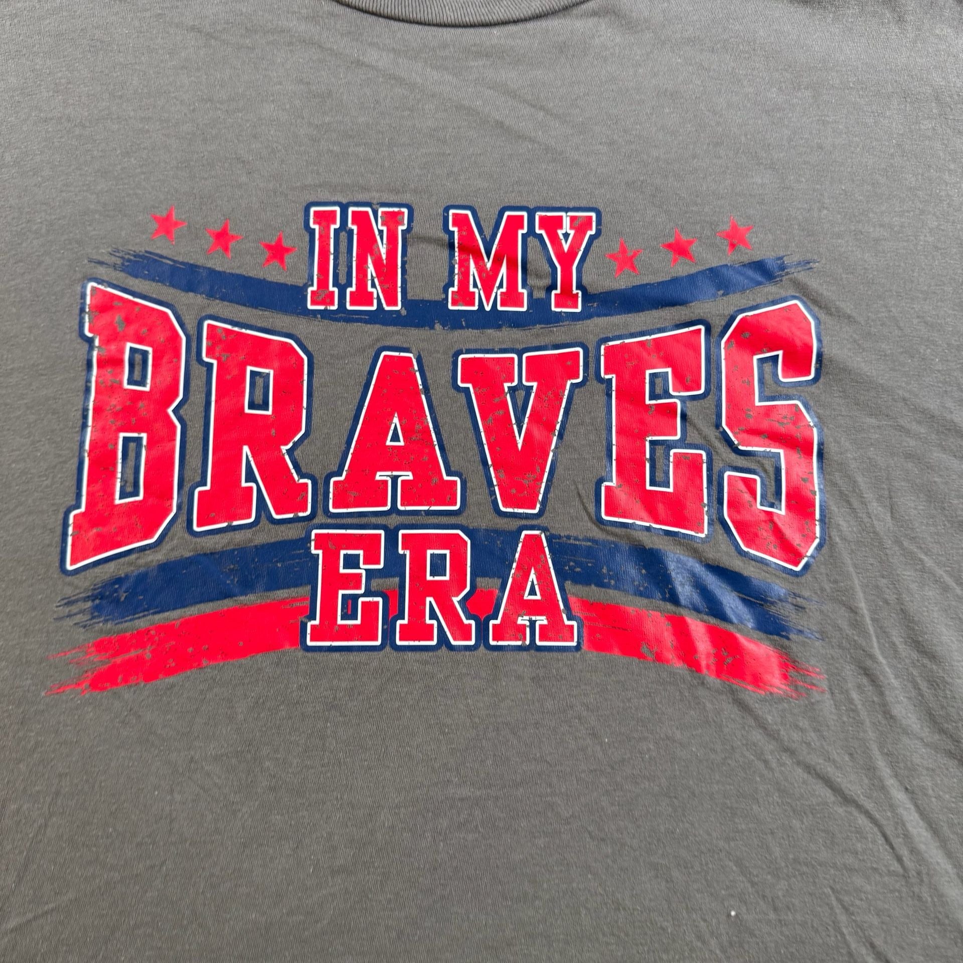 In My Braves Era Graphic T-Shirt Gray Red Blue Baseball Fan Tee 2XL 3