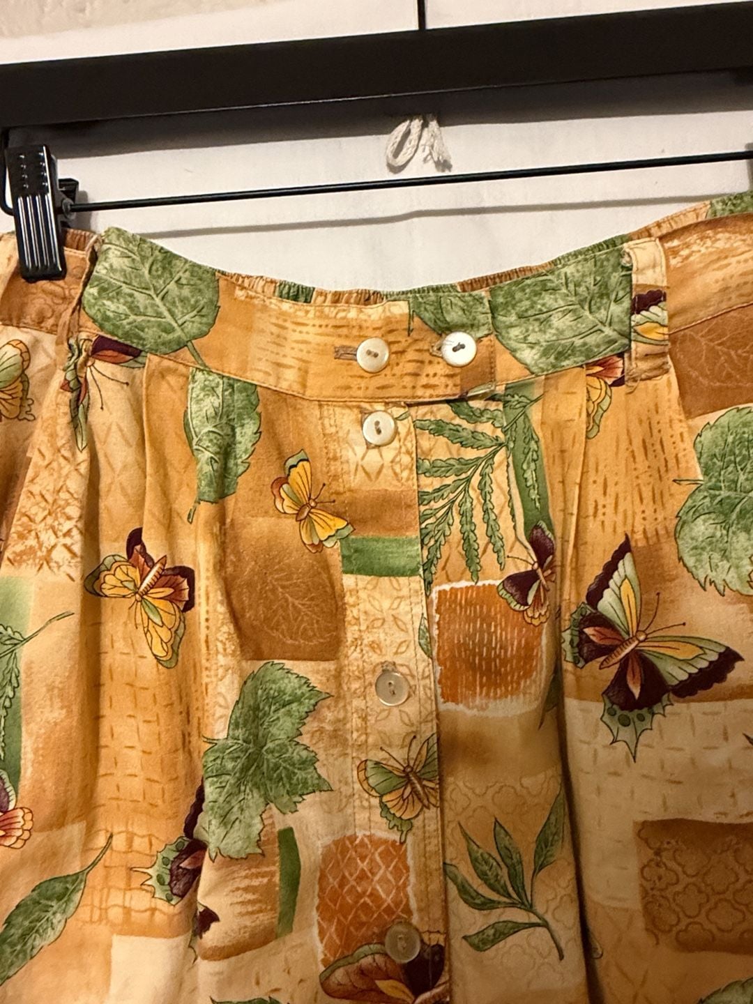 Vintage Butterfly Leaf Print Button Front Midi Skirt 6