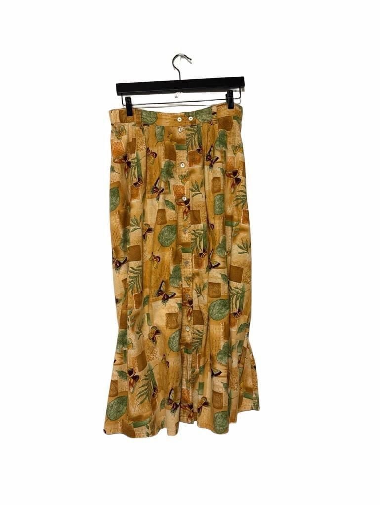 Vintage Butterfly Leaf Print Button Front Midi Skirt 4