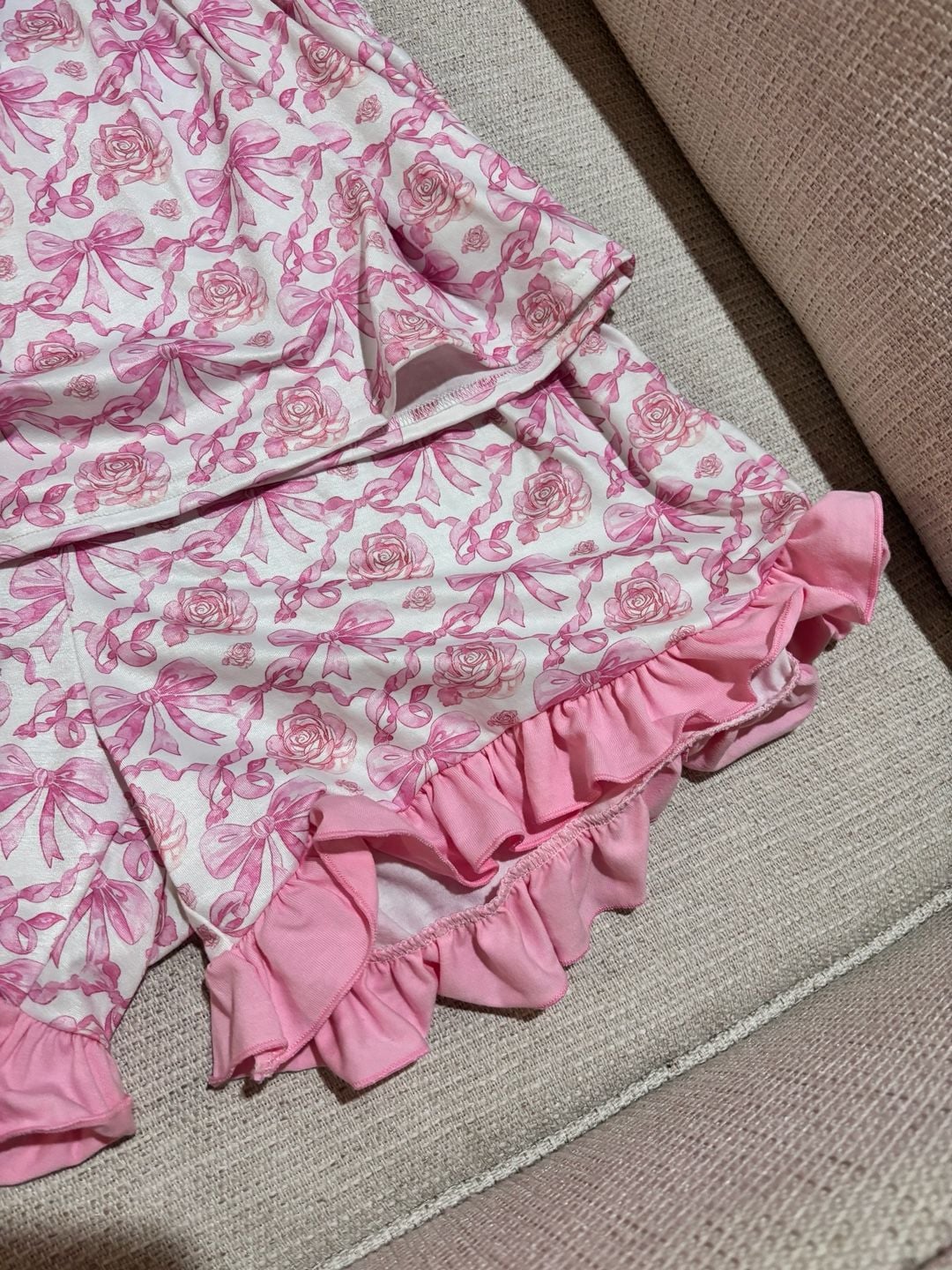 Abby & Erie Pajama Set Size M Pink Rose Bow Ruffle Tank Shorts 3