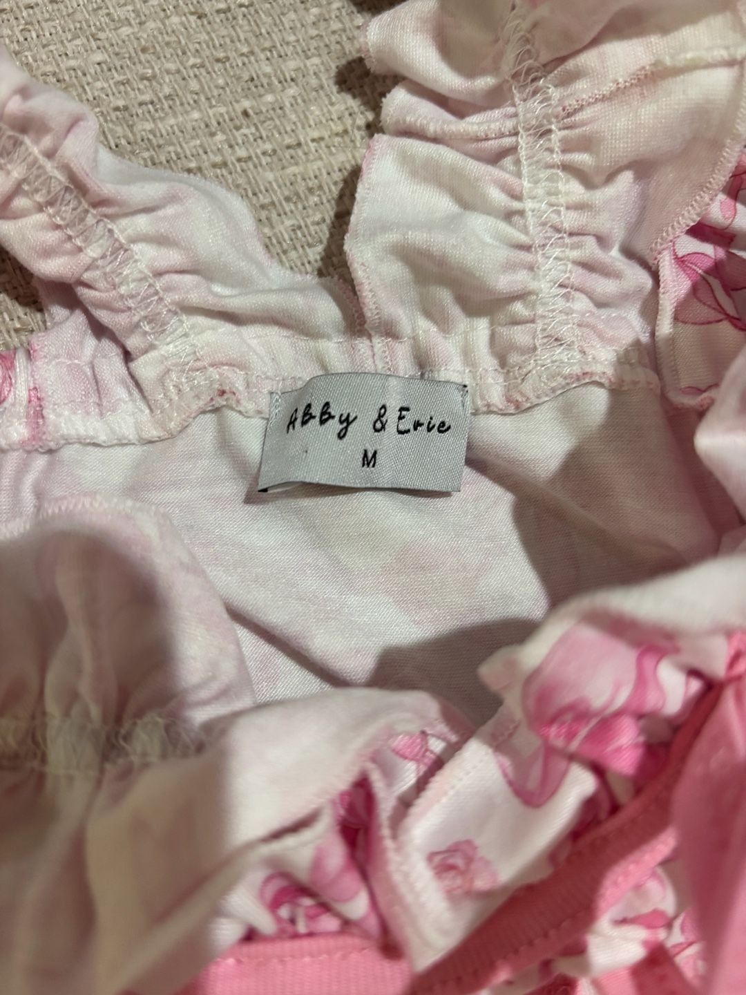 Abby & Erie Pajama Set Size M Pink Rose Bow Ruffle Tank Shorts 6