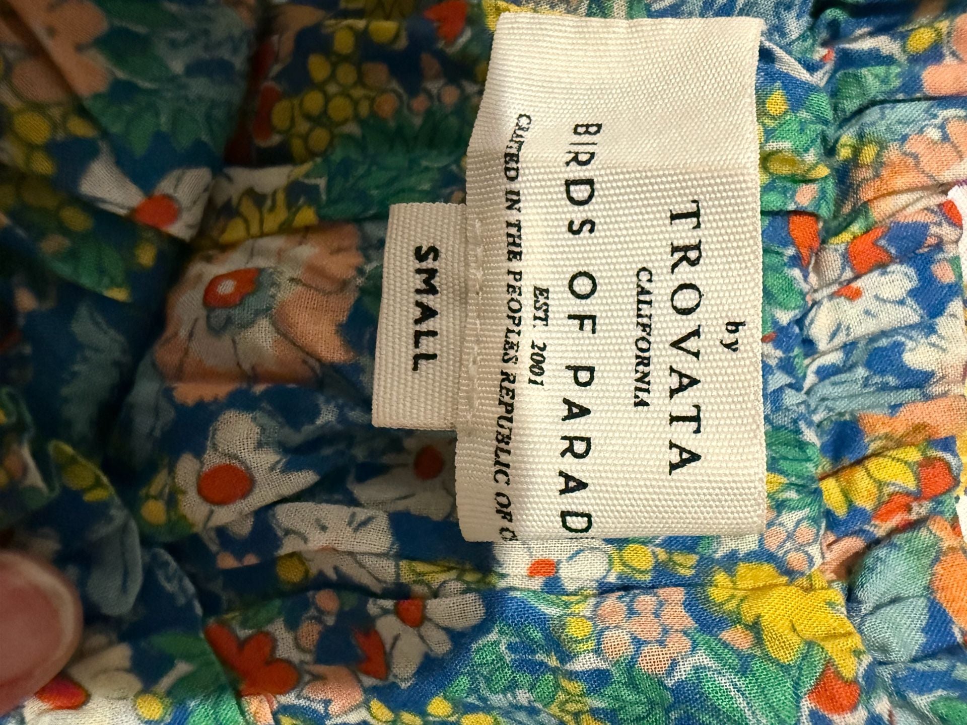 Trovata Birds of Paradis Alize Top Size S Blue Floral Puff Sleeve Milkmaid Boho 8