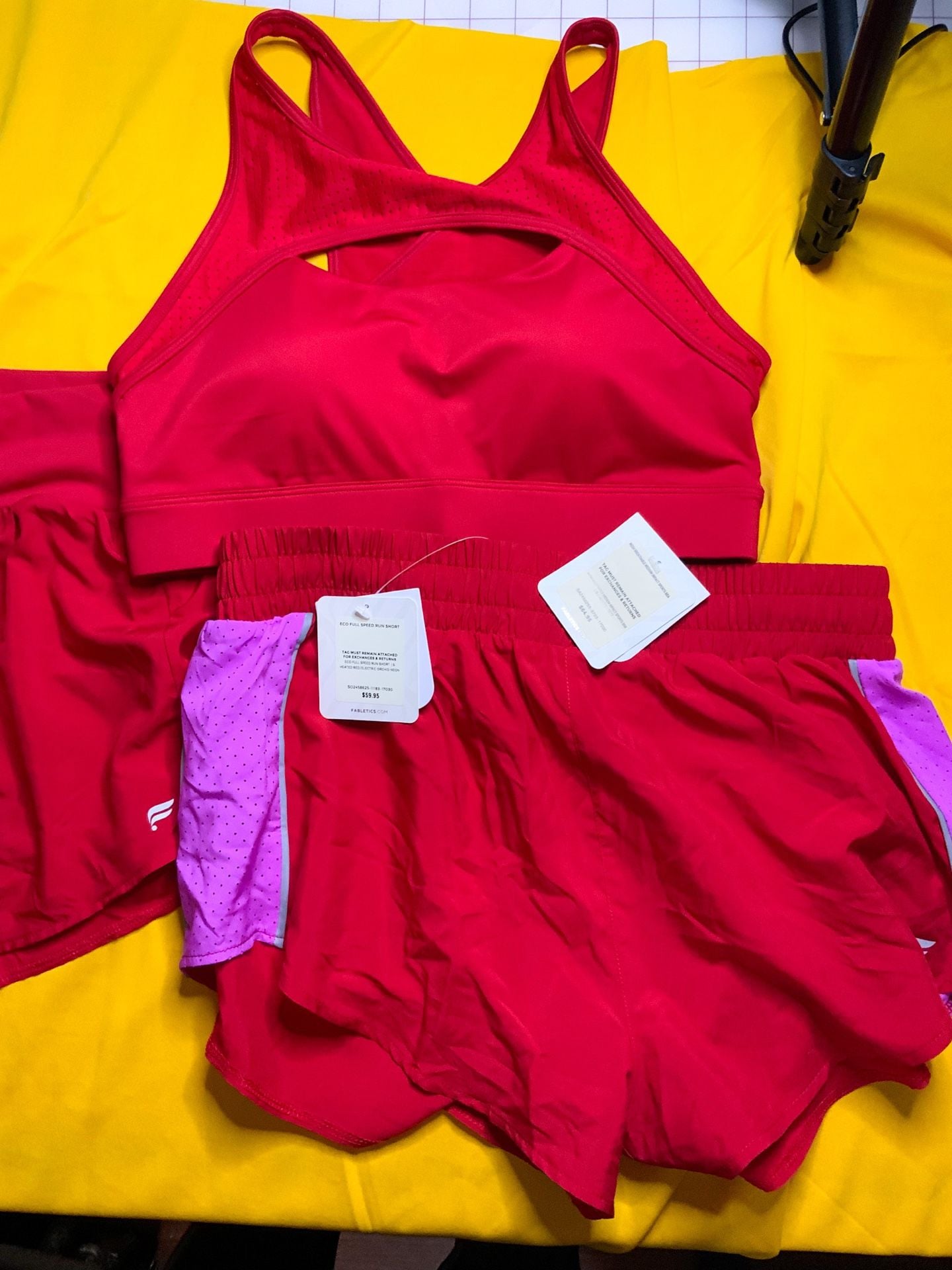 NWT Fabletics Activewear Set Red Sports Bra And 2 pairs of Shorts Women SizeS 2