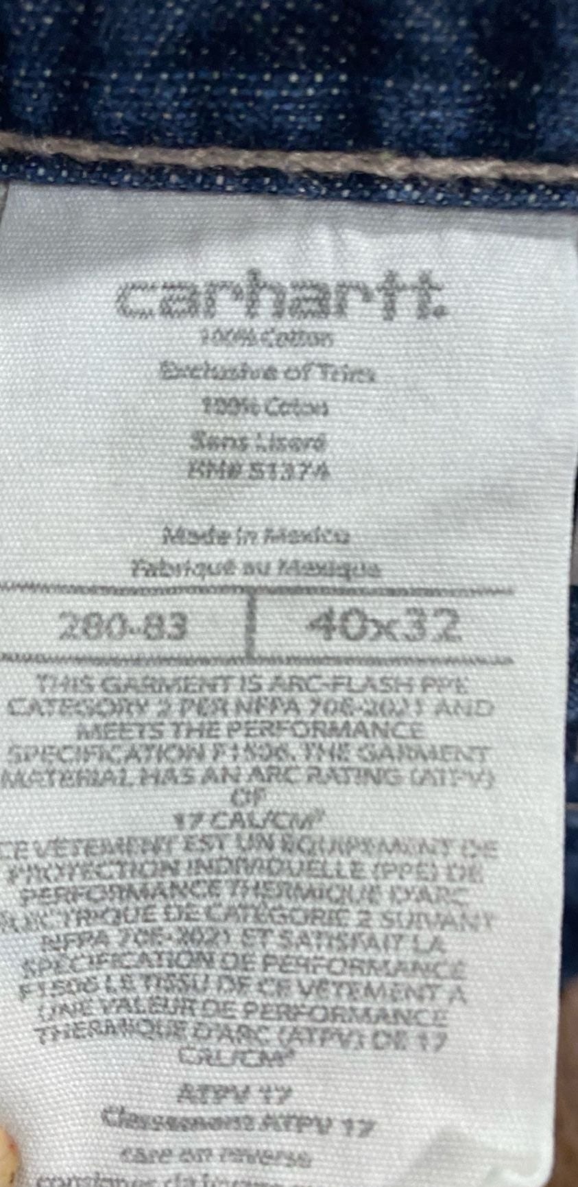Carhartt FR Flame Resistant Straight Leg Denim Jeans 40 x 32 8