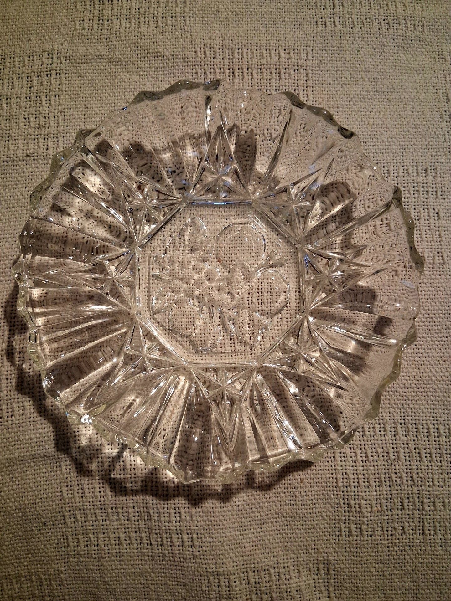 Clear Pressed Glass Dish With Floral Center 1
