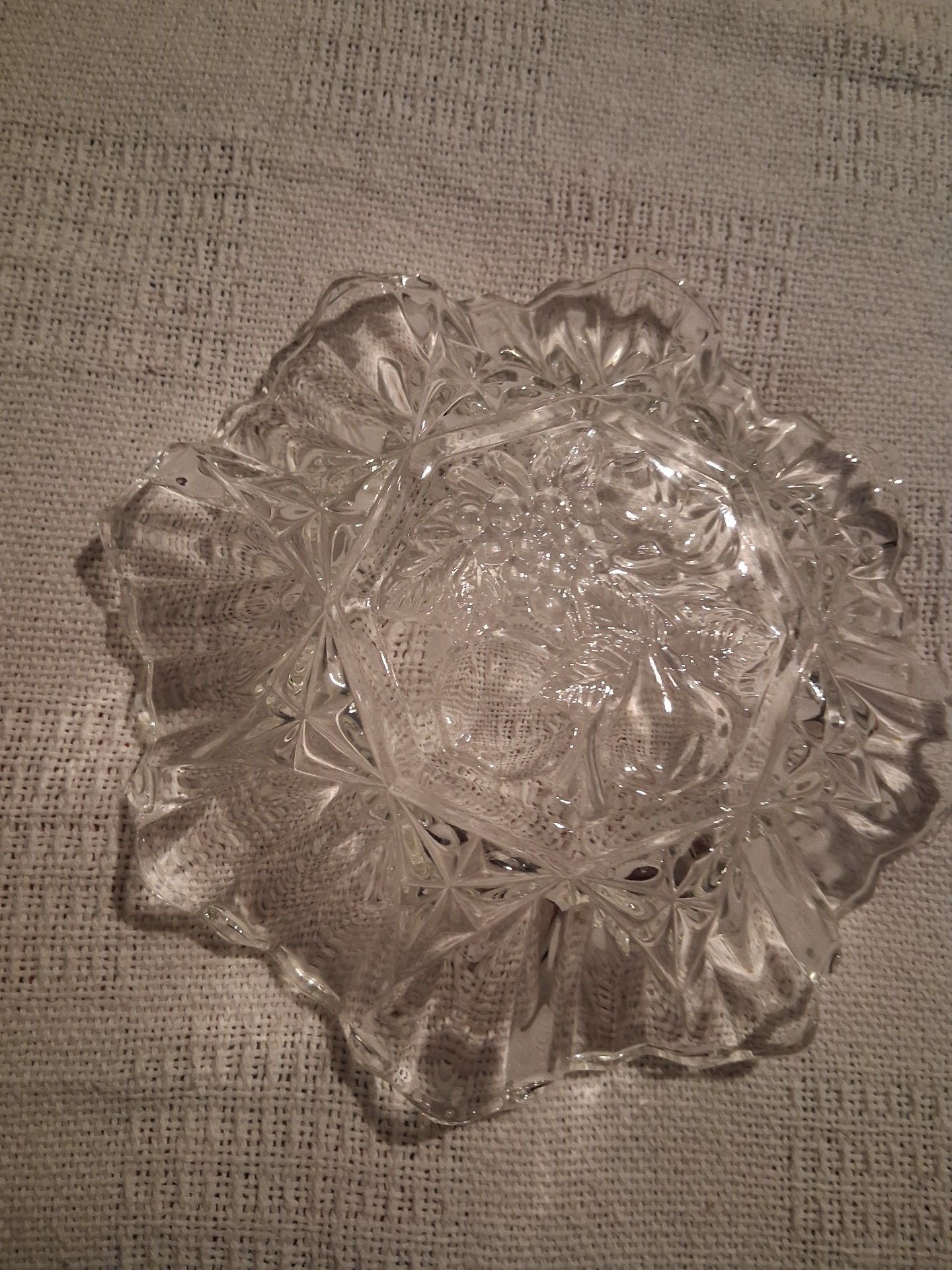 Clear Pressed Glass Dish With Floral Center 4