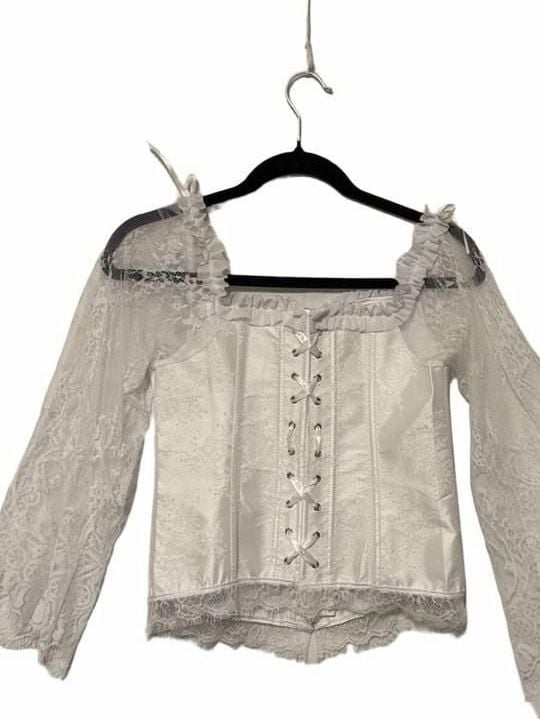 White Lace Corset Top With Long Bell Sleeves 3