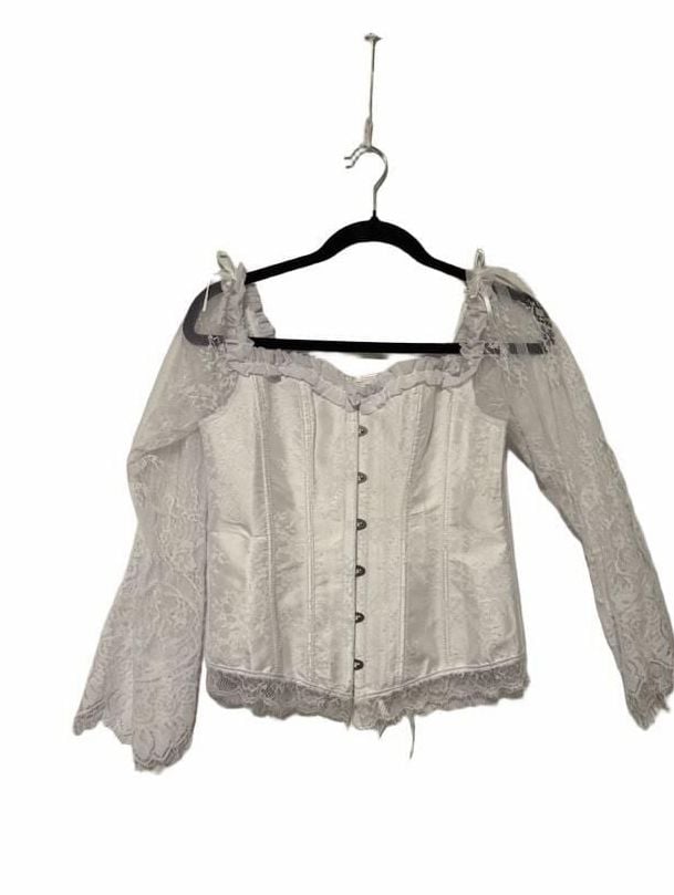 White Lace Corset Top With Long Bell Sleeves 5