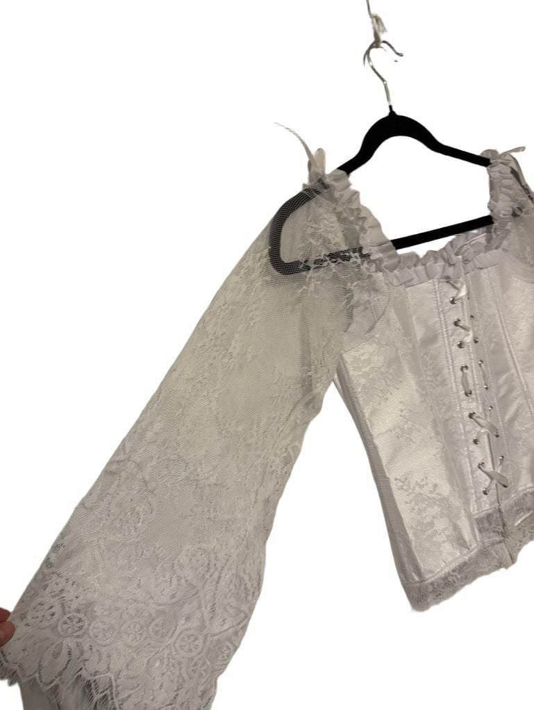 White Lace Corset Top With Long Bell Sleeves 4