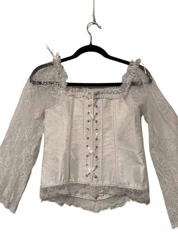 White Lace Corset Top With Long Bell Sleeves 2