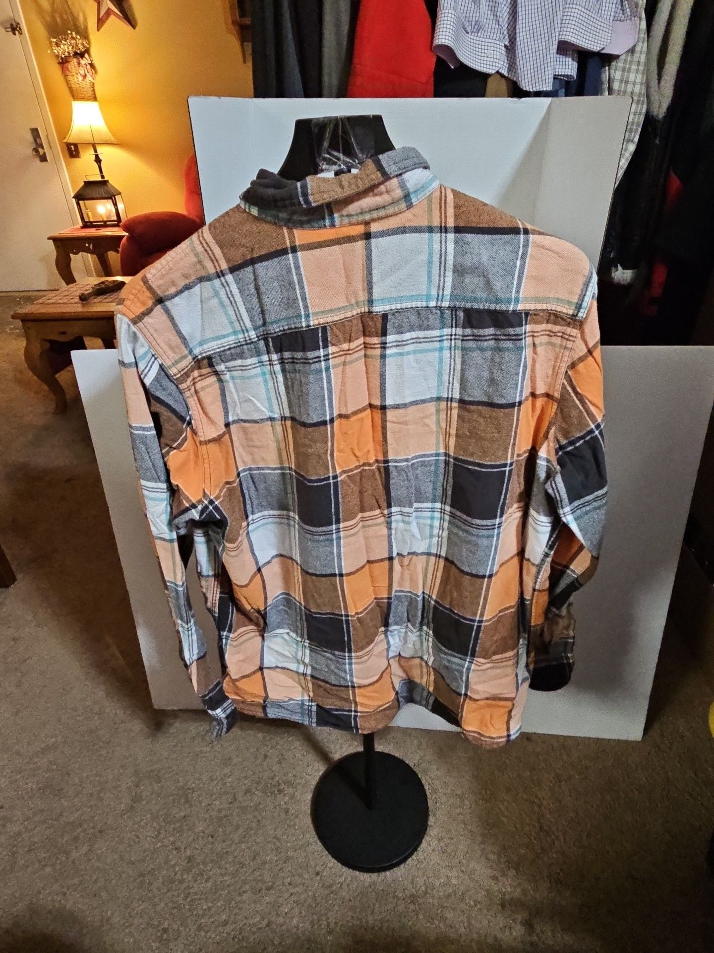 Sonoma Plaid Flannel Shirt Size L Orange Brown Long Sleeve 3