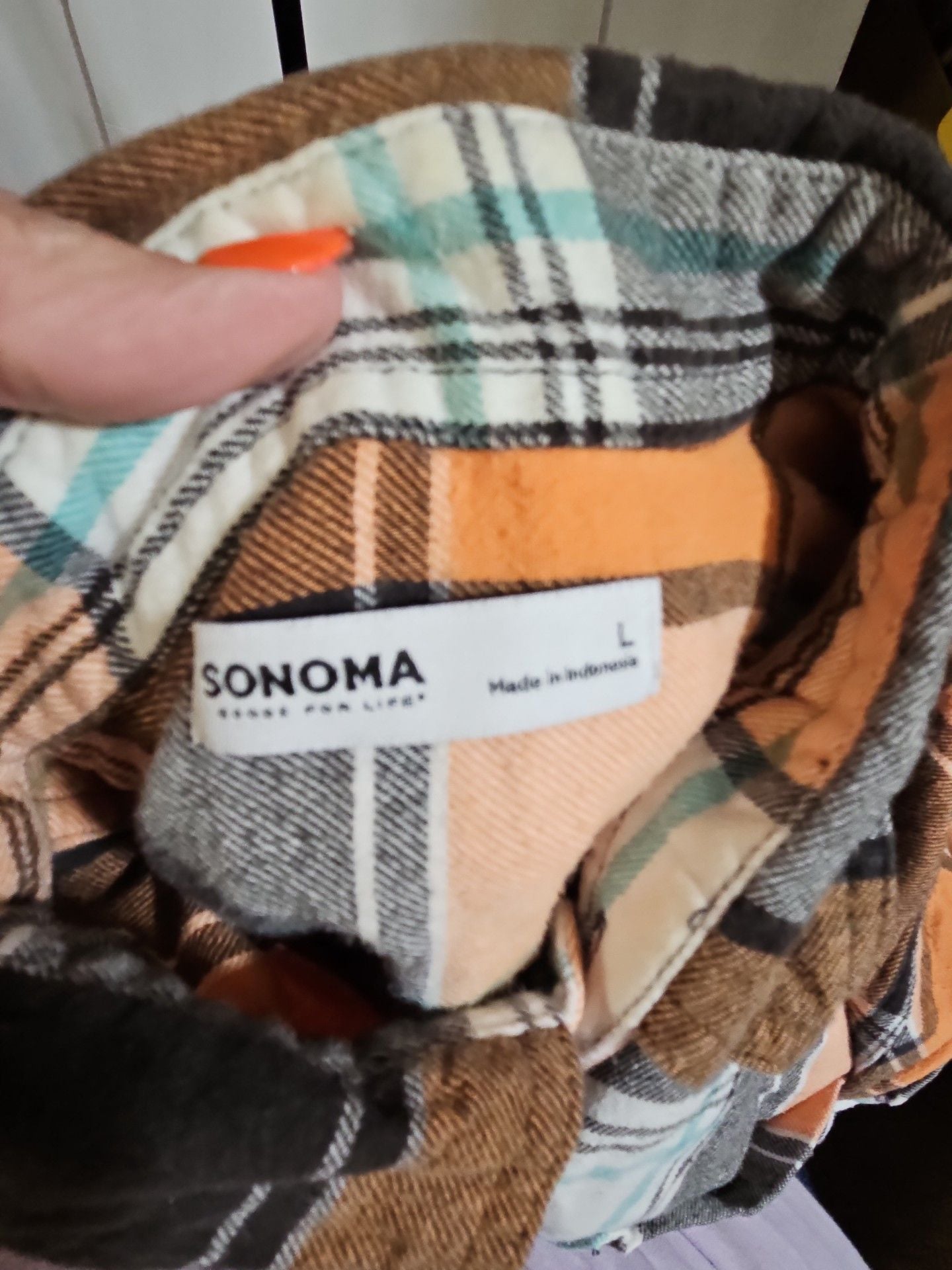 Sonoma Plaid Flannel Shirt Size L Orange Brown Long Sleeve 4