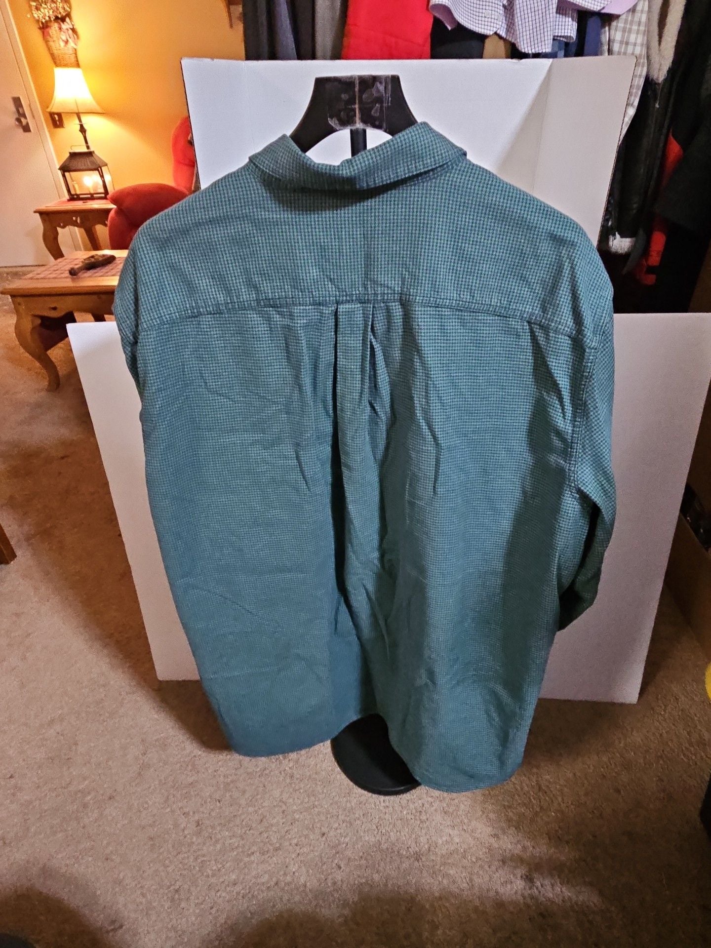 L.L. Bean Button-Down Shirt XXL-Reg Green Houndstooth Cotton 2