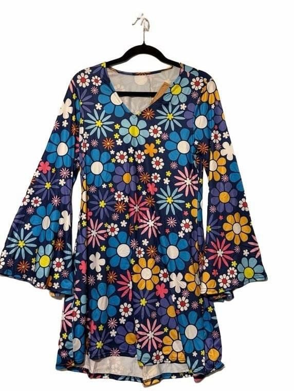 Fashion Costumes 60s 70s Floral Bell Sleeve Dress 2