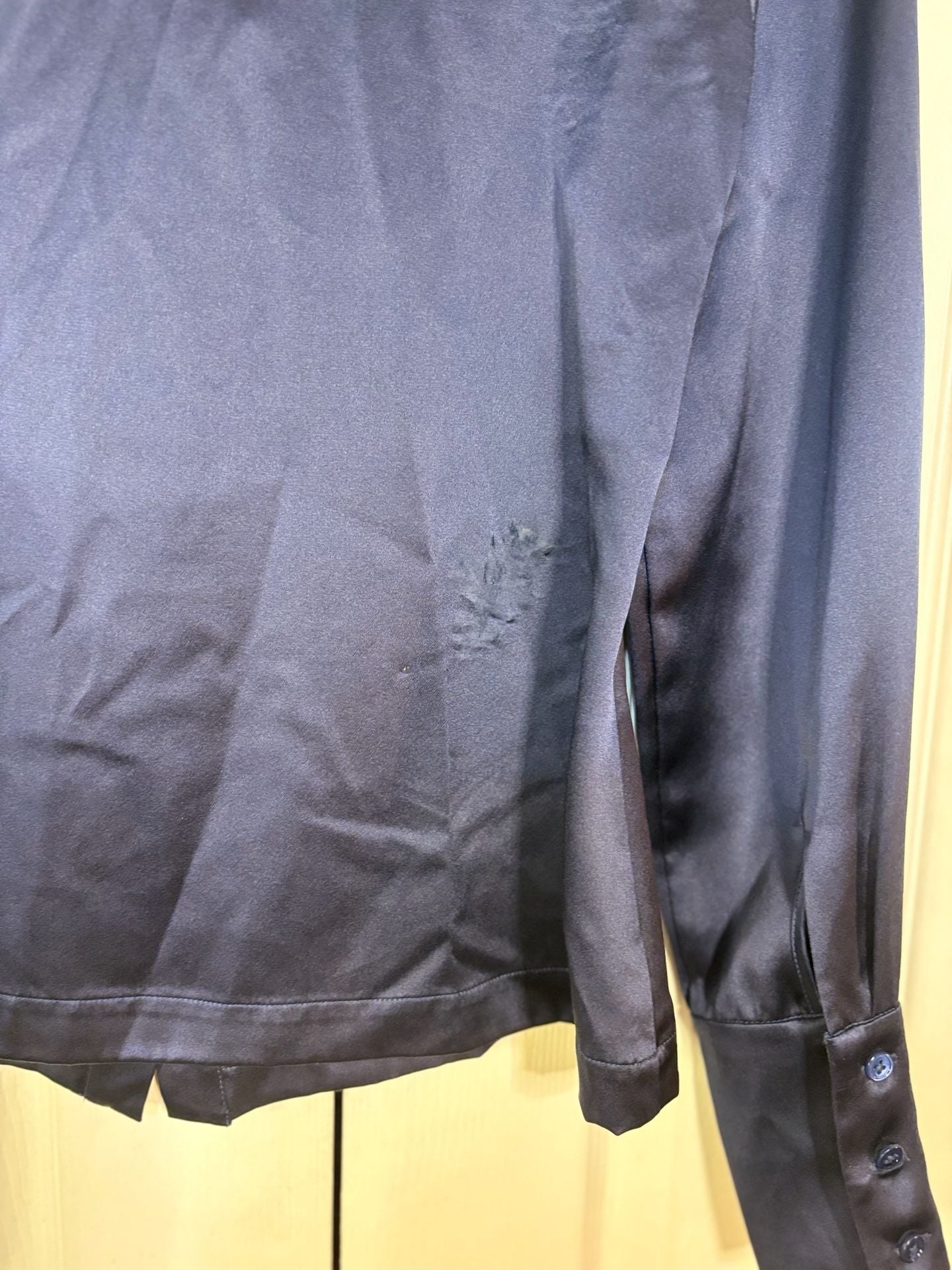 Fleur Du Mal Silk Choker Blouse Size 2 Navy Blue Long Sleeve Top 5
