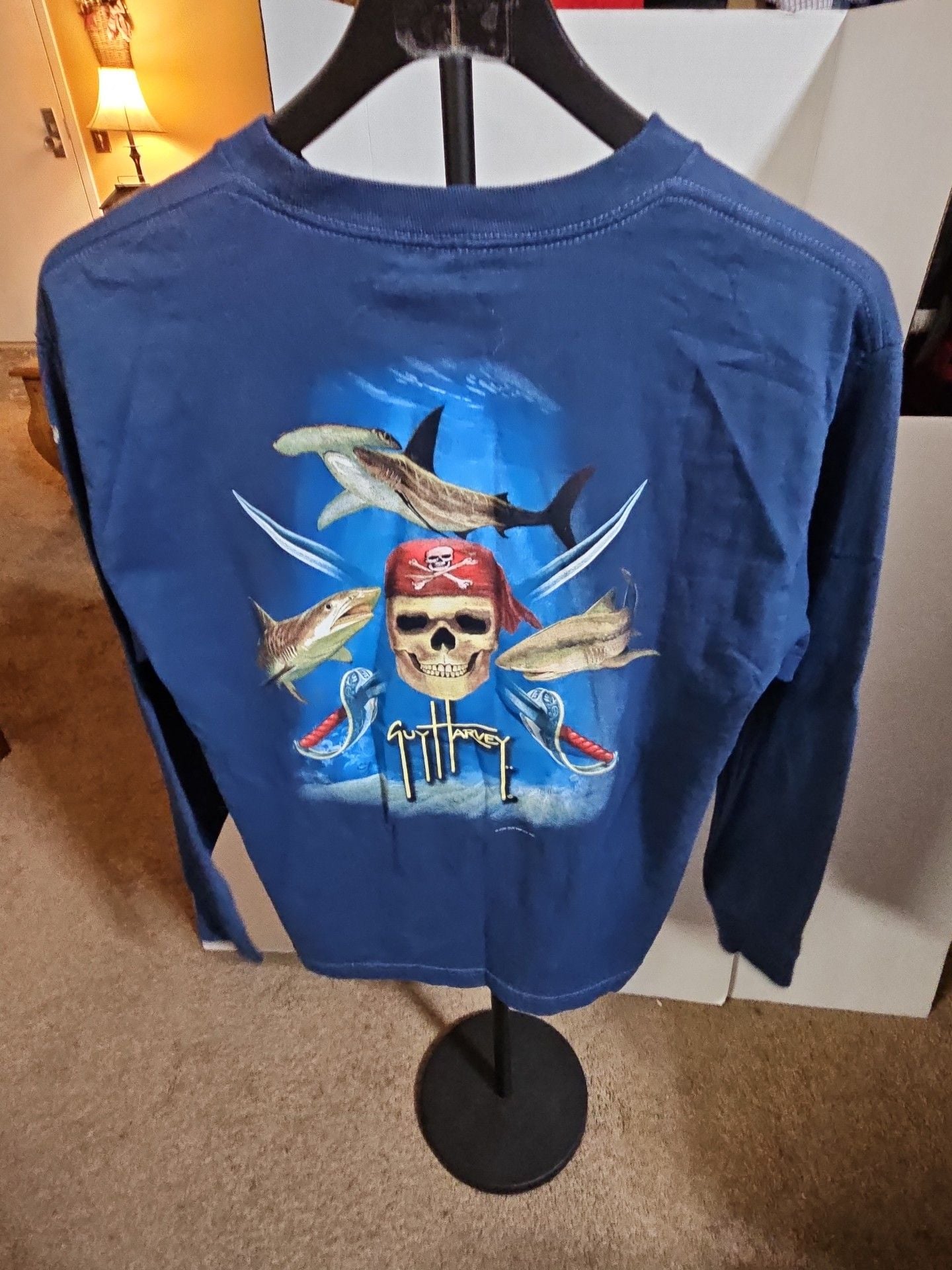 Guy Harvey Shark Pirate Long Sleeve T-Shirt Size XL Blue 3