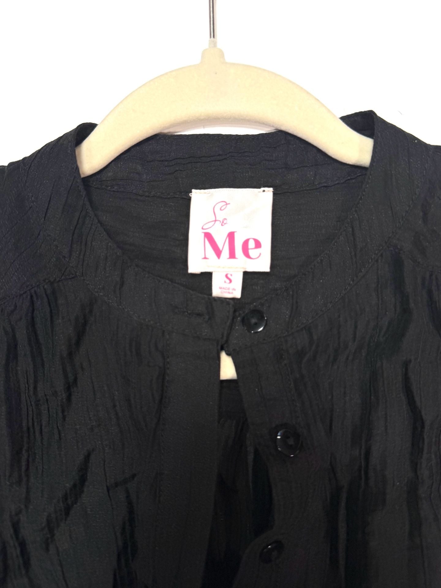 So Me Women's Dress S Whimsigoth Coquette Fairycore Gothic Cottagecore Black Tiered Ruffle Mini Puff Sleeve Sheer Crinkle Tencel Button Front Long Sleeve Lined Babydoll 8