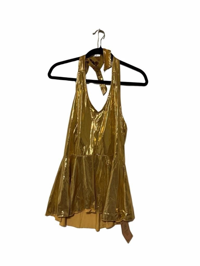 Metallic Gold And Black Disco Halter Top And Bell Bottom Pants Set 2