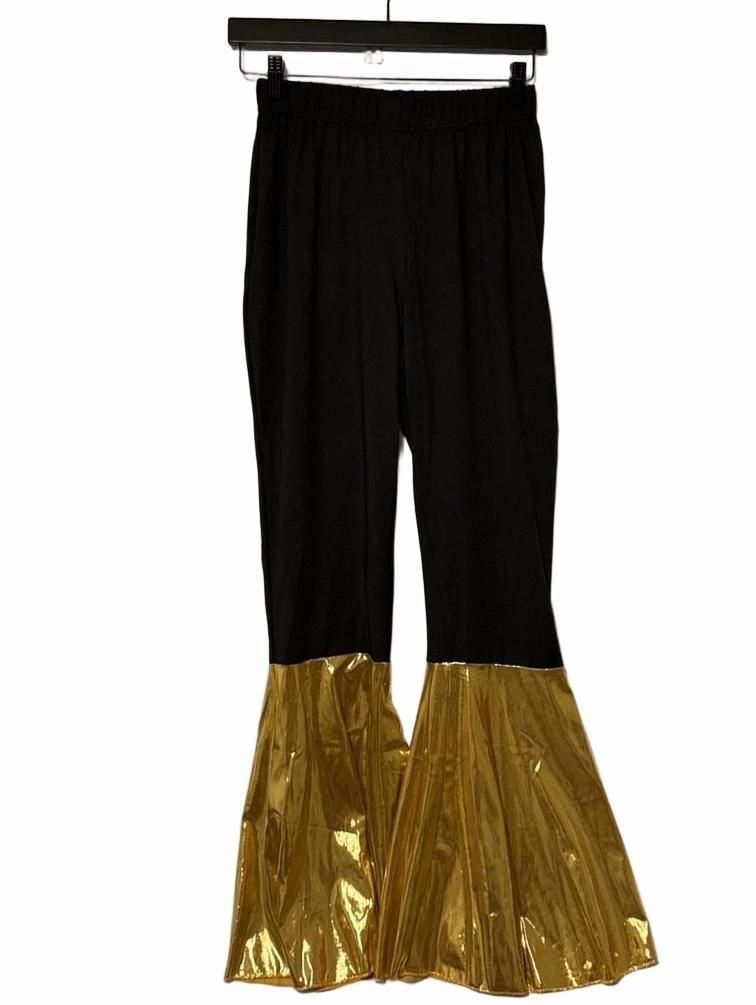 Metallic Gold And Black Disco Halter Top And Bell Bottom Pants Set 3