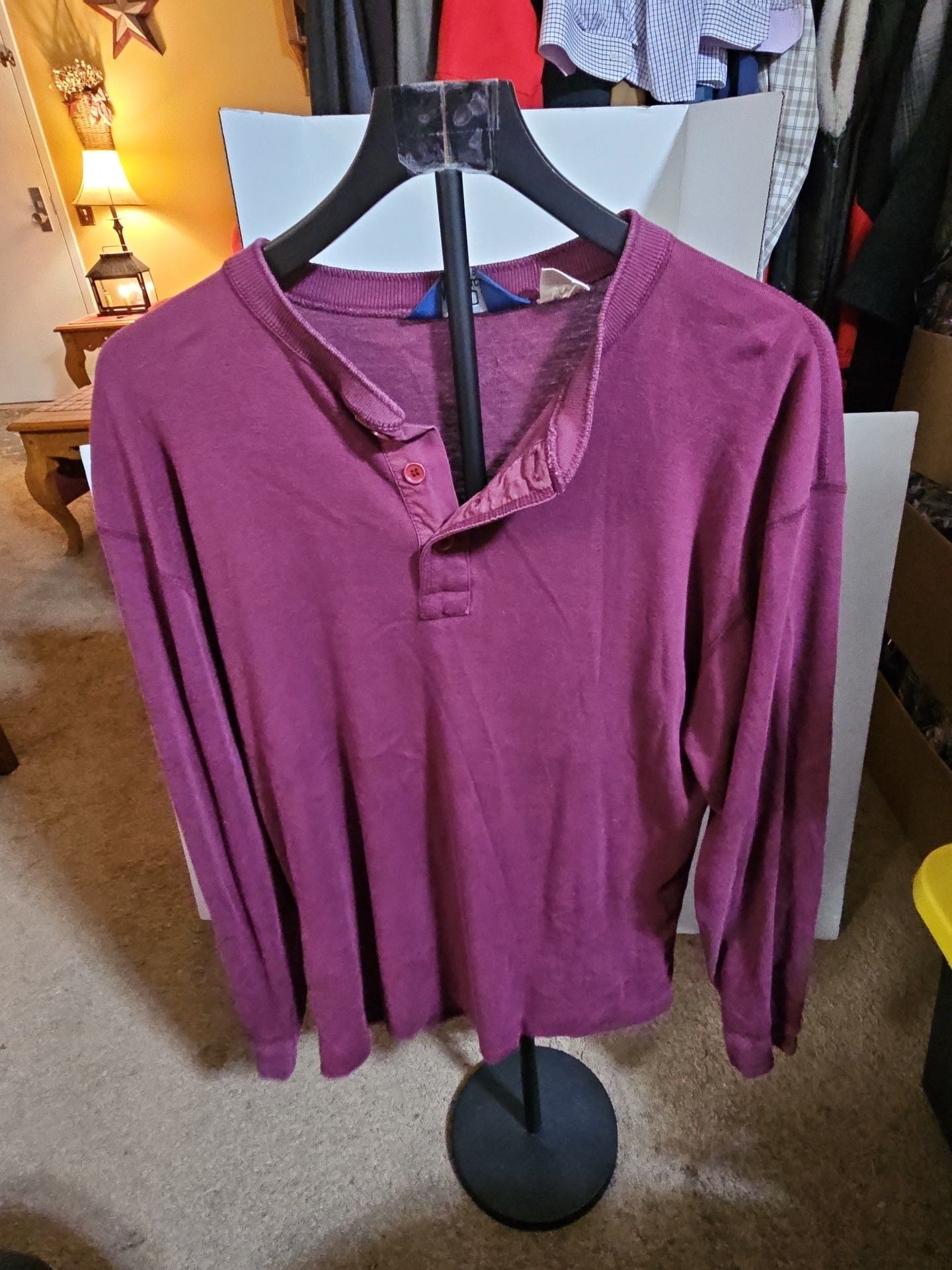 Woolrich Long Sleeve Henleys Size L Red Cotton Blend 2