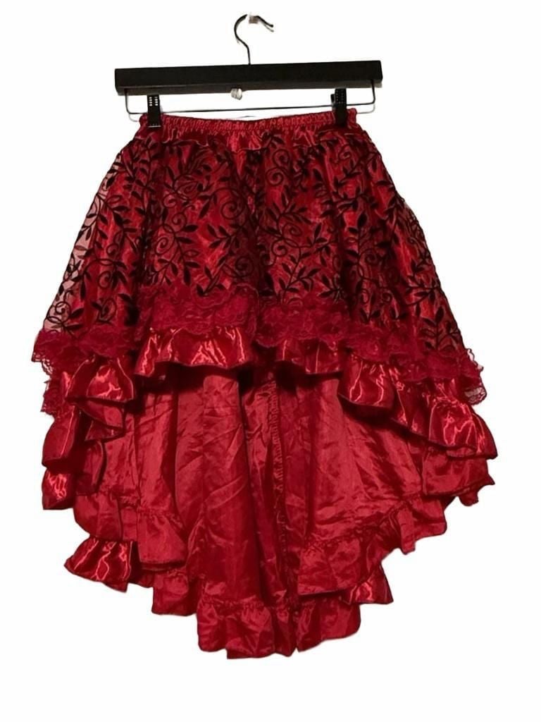 FASHION COSTUMES Red Black High Low Steampunk Gothic Skirt 2