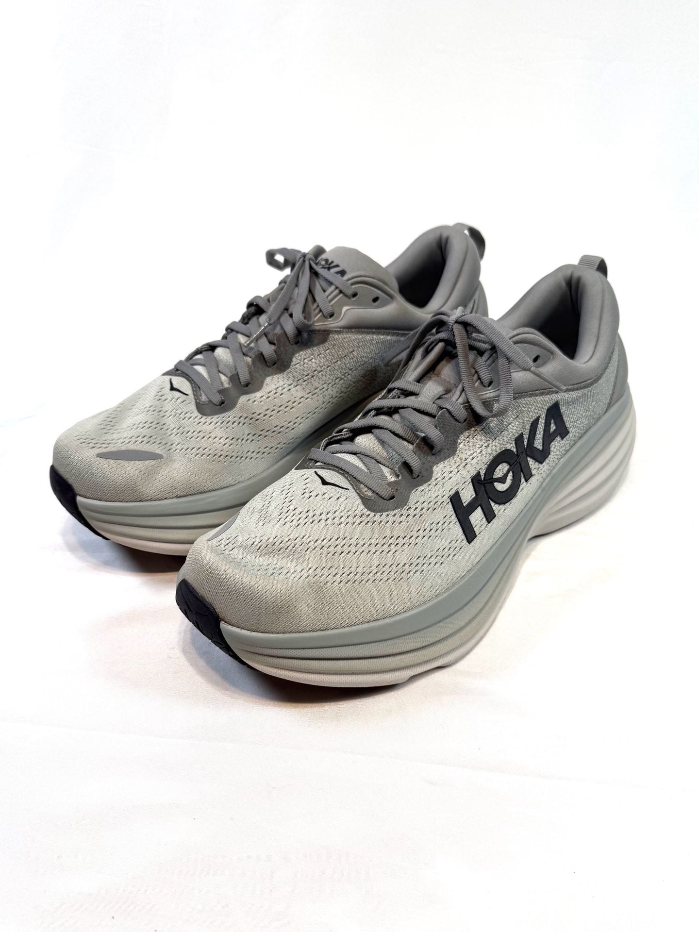 Hoka Men's Bondi 8 Sneakers 13 D Gorpcore Normcore Athleisure Streetwear Minimalist Sharkskin Harbor Mist Gray Grey 1123202 SHMS Running Walking Cushioned Neutral UK 12.5 EU 48 2