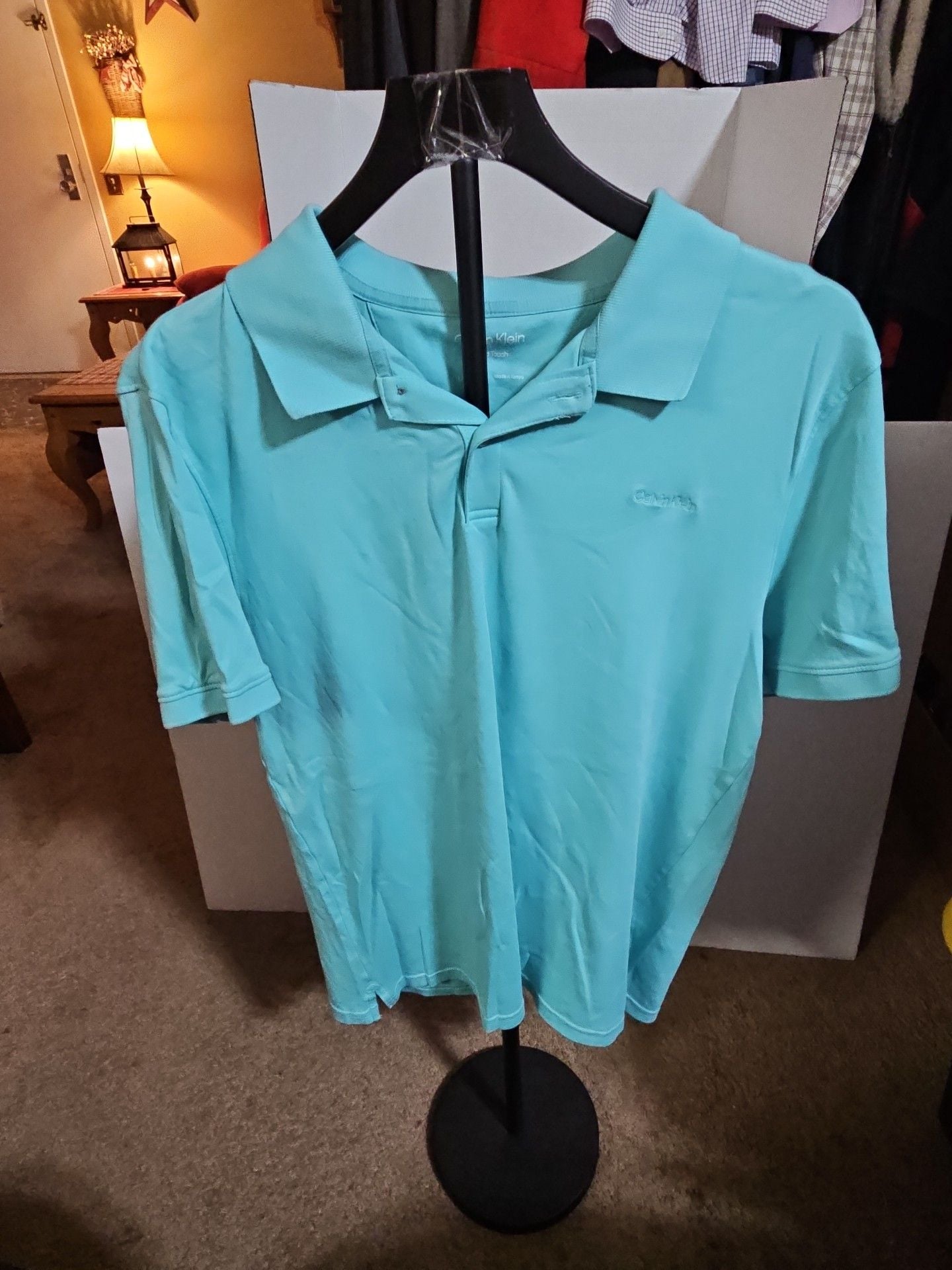Calvin Klein Liquid Touch Polo Shirt Size L Turquoise Blue 2