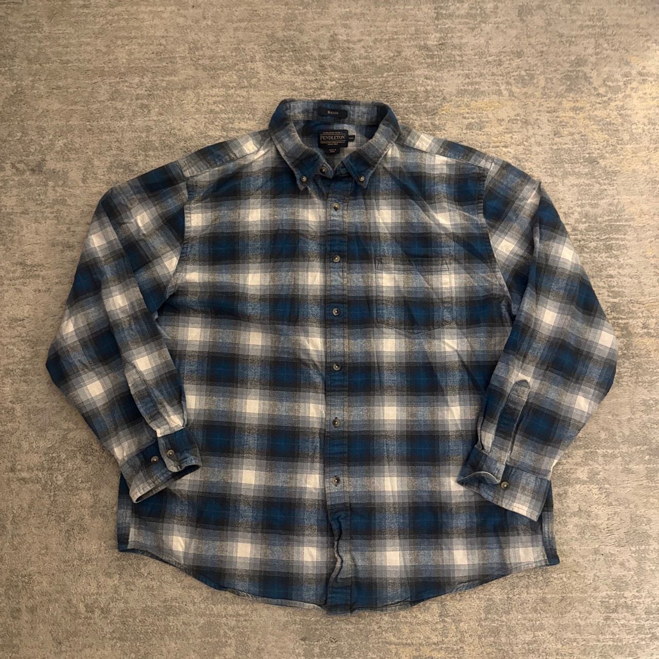 Pendleton Mason Plaid Flannel Button Down Shirt Size XXL Blue 2