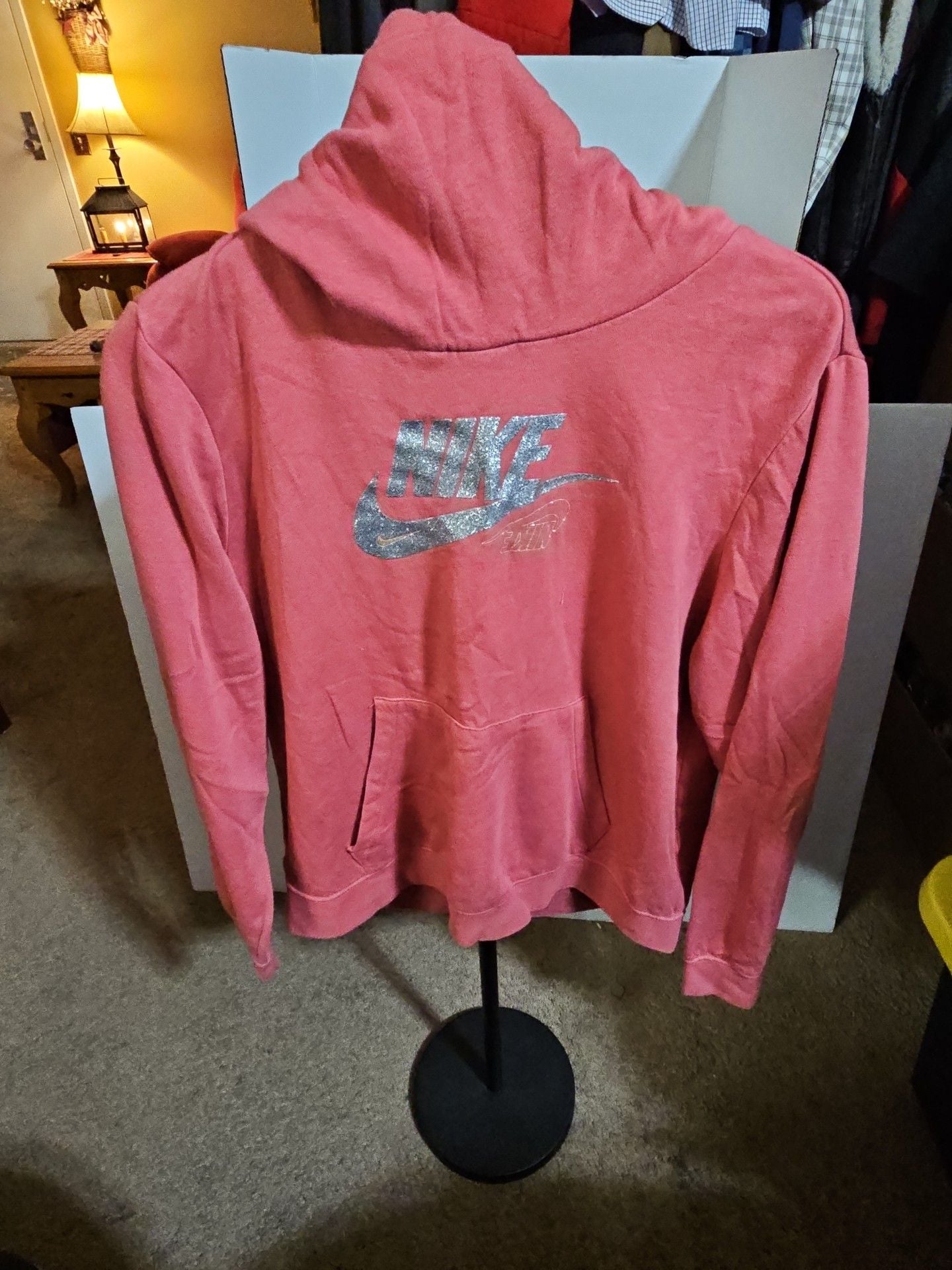 Nike Hoodie Sweatshirt Size Large Pink Silver Glitter Logo 2