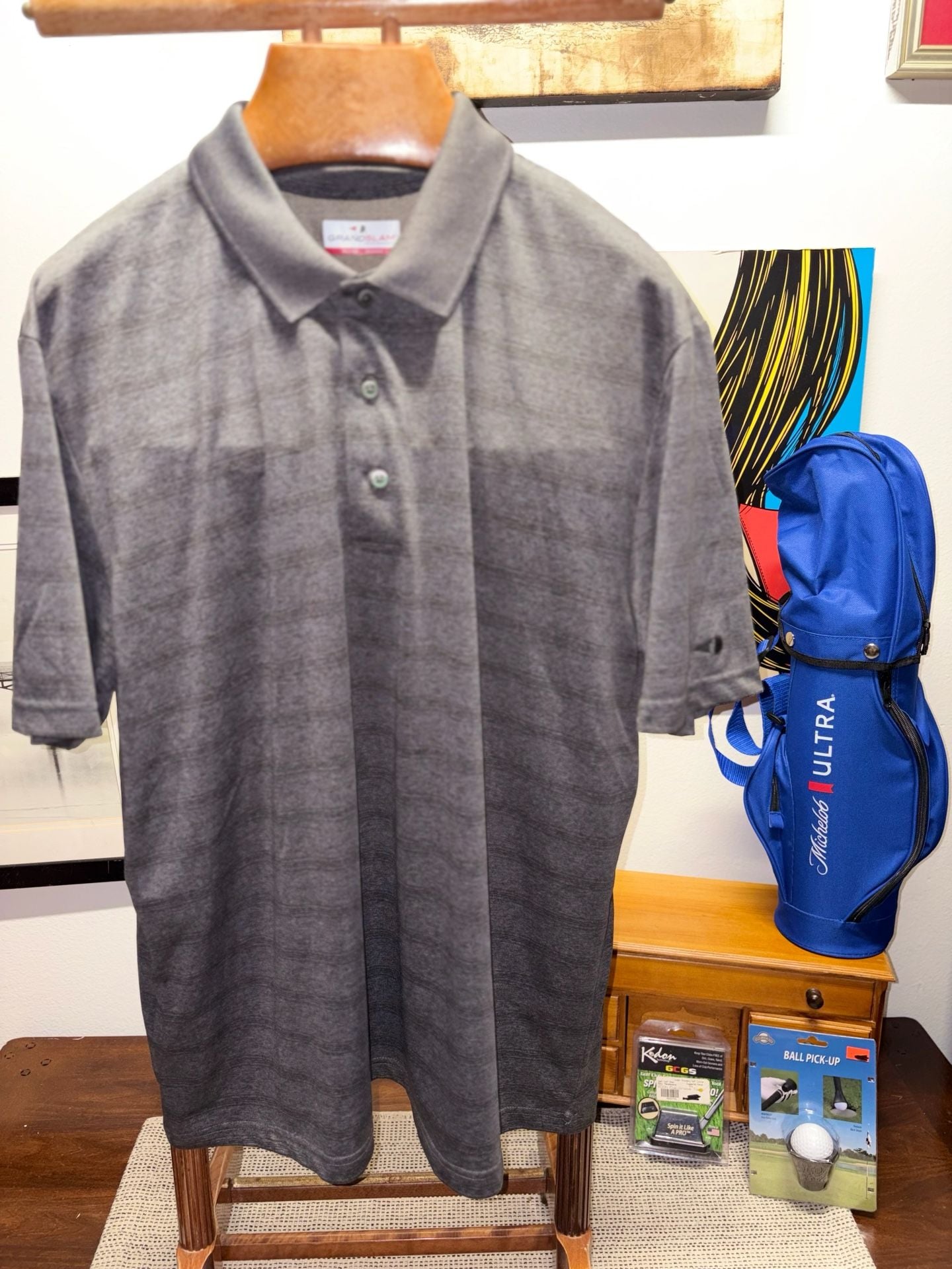 Grand Slam Performance Golf Polo Shirt Size XL Gray Striped 7