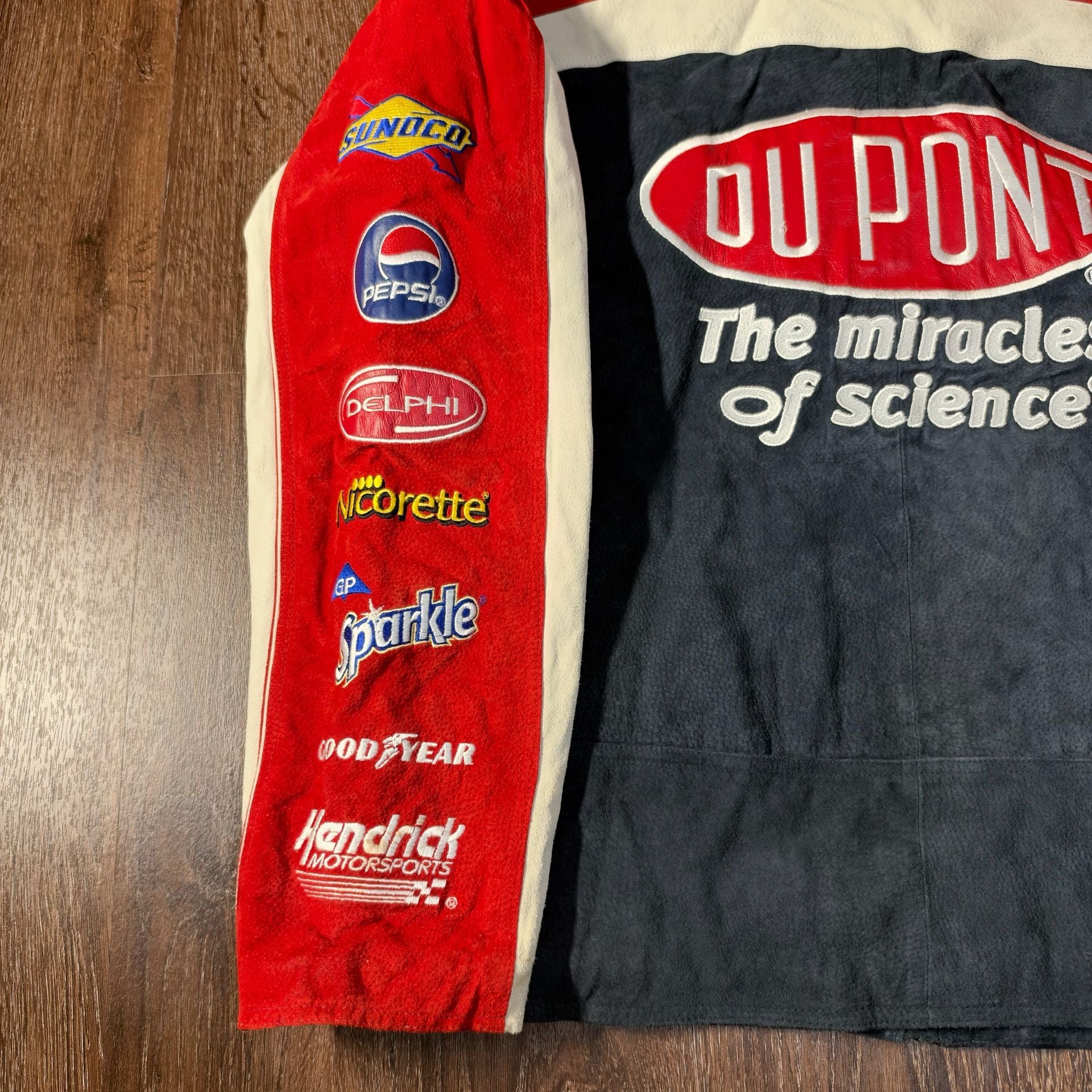 Vintage Wilsons Leather Suede Chase Authentics DuPont Racing Jacket size XL 3