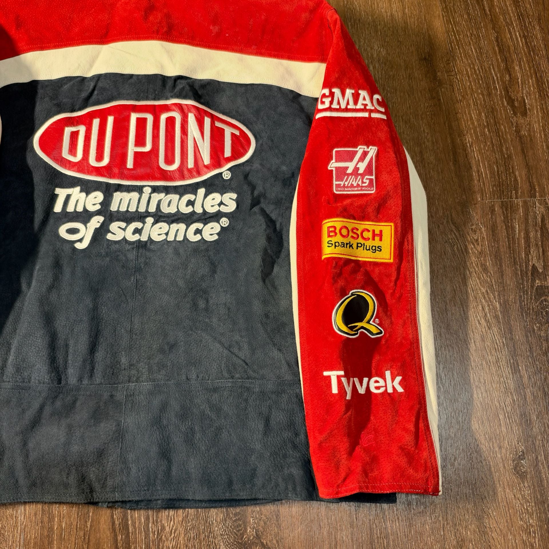 Vintage Wilsons Leather Suede Chase Authentics DuPont Racing Jacket size XL 4