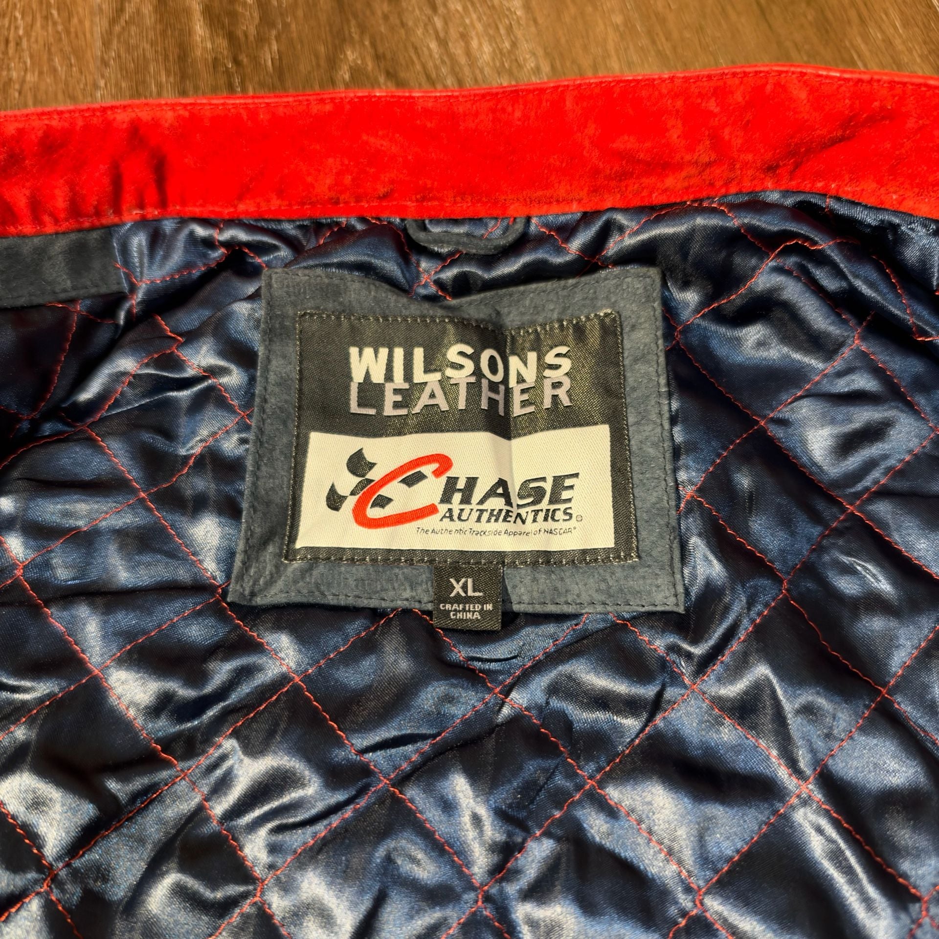 Vintage Wilsons Leather Suede Chase Authentics DuPont Racing Jacket size XL 7