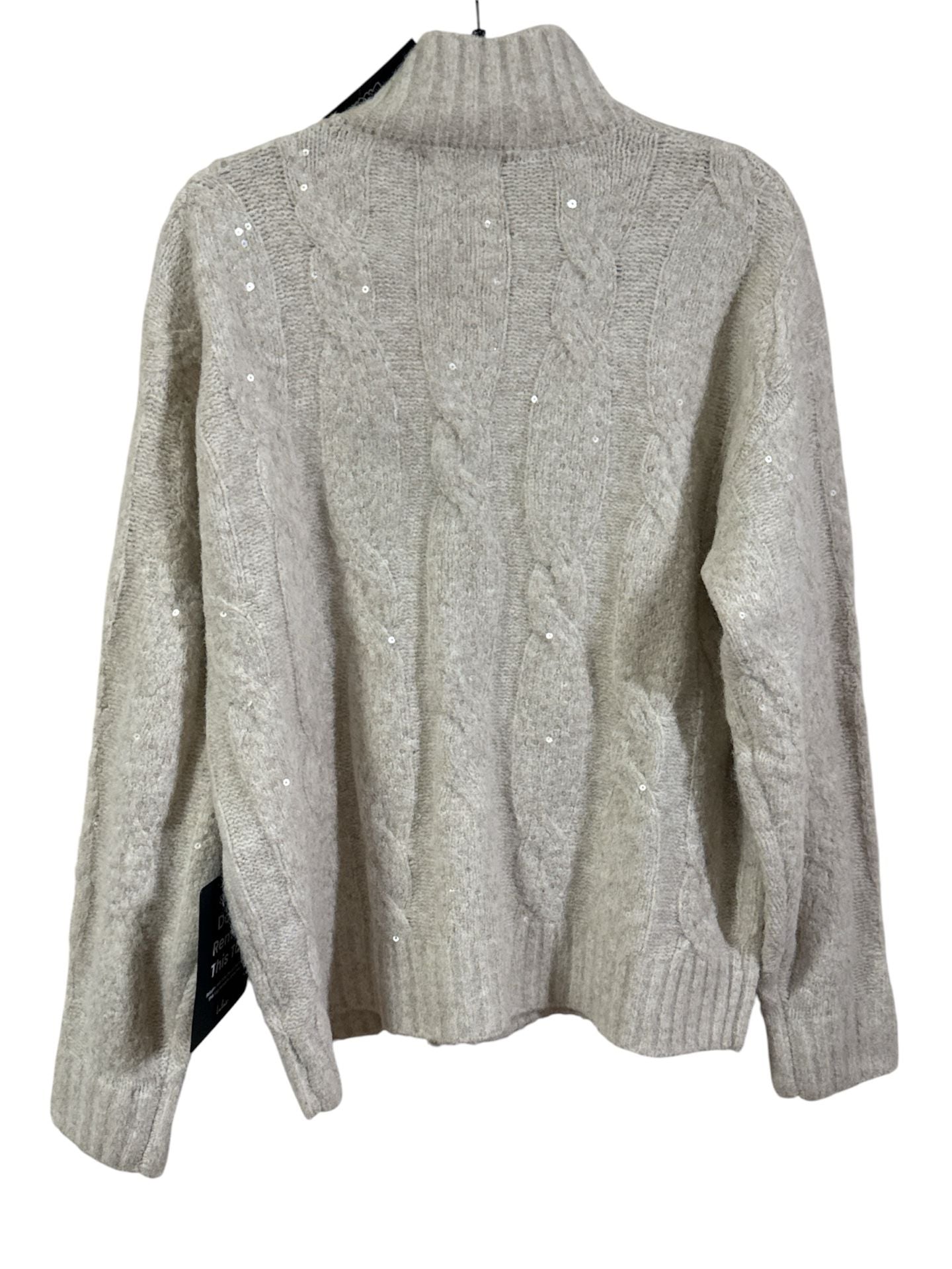NWT Lulus Mock Neck Sweater Size M Beige Cable Knit Sequin Pullover 3