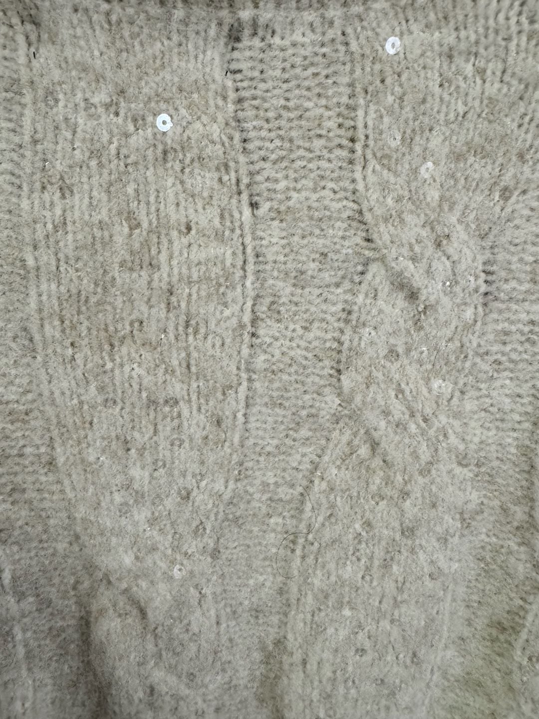 NWT Lulus Mock Neck Sweater Size M Beige Cable Knit Sequin Pullover 4