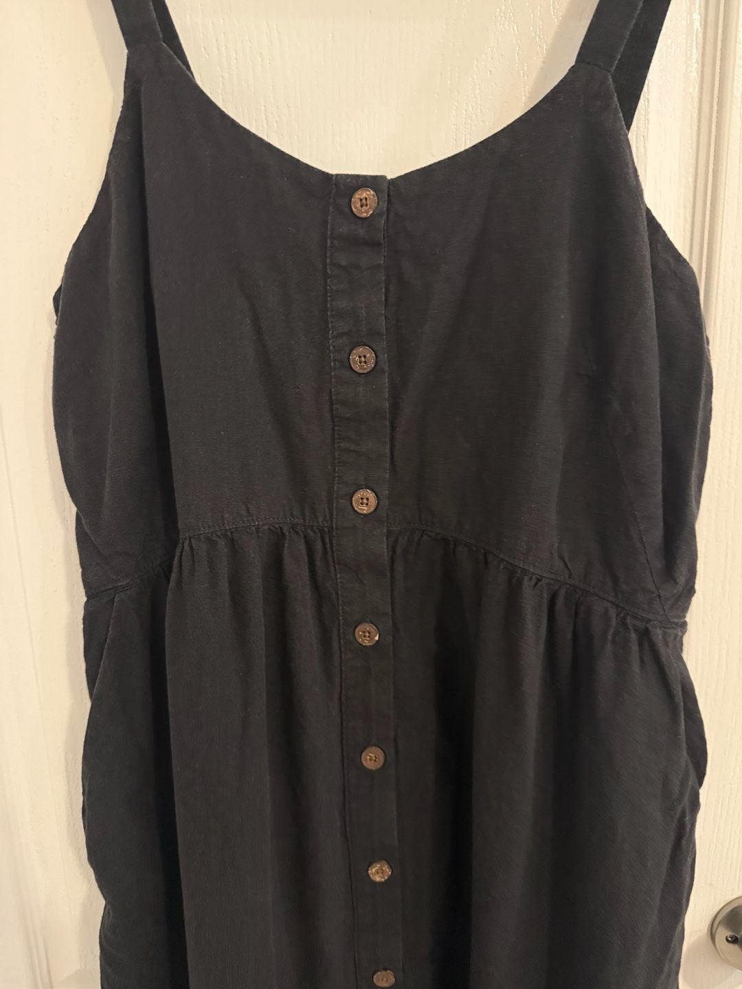 Patagonia Garden Island Dress Size L Black Midi Button Front Minimalist Granola 6